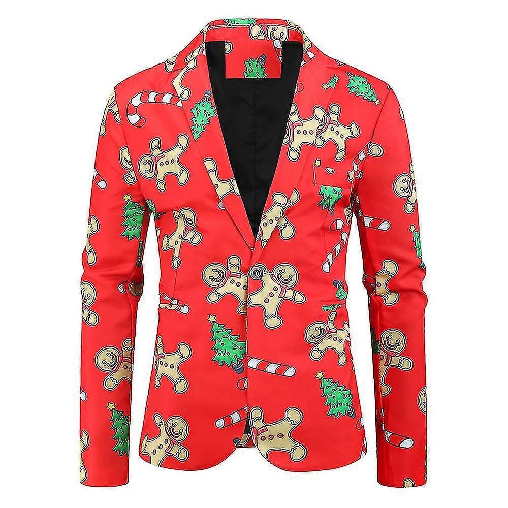 Men Christmas Long Sleeve One-button Blazer Suit Jacket Coat Pockets