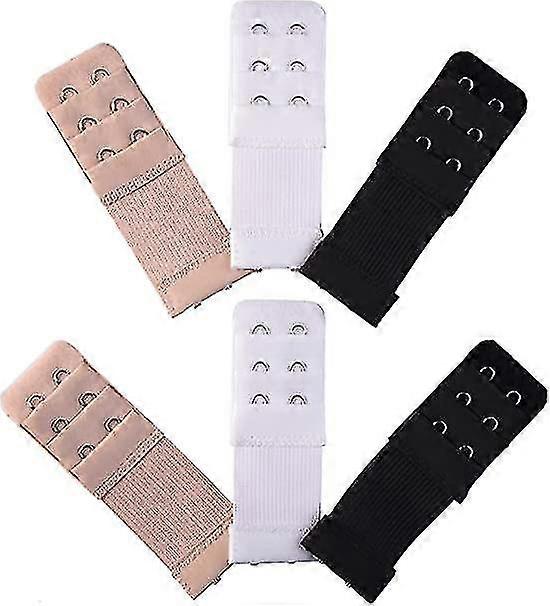 Bra Extender Extension Strap Brassiere Extender Hook, 3 Rows 2 Hooks(6pcs, Black+white+skin Color)