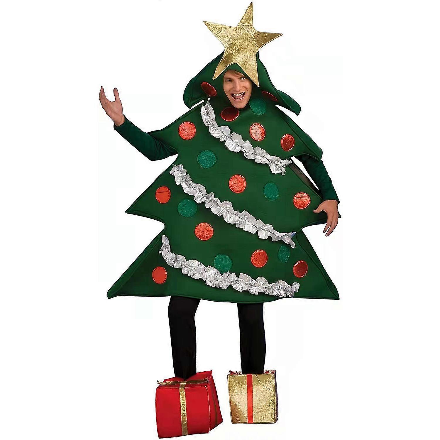 Erwachsene Weihnachtsbaum Kostüm mit Geschenk Schuhüberzieher