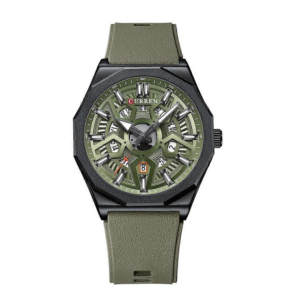 Curren 8437 Men Quartz Watch Black Shell Green