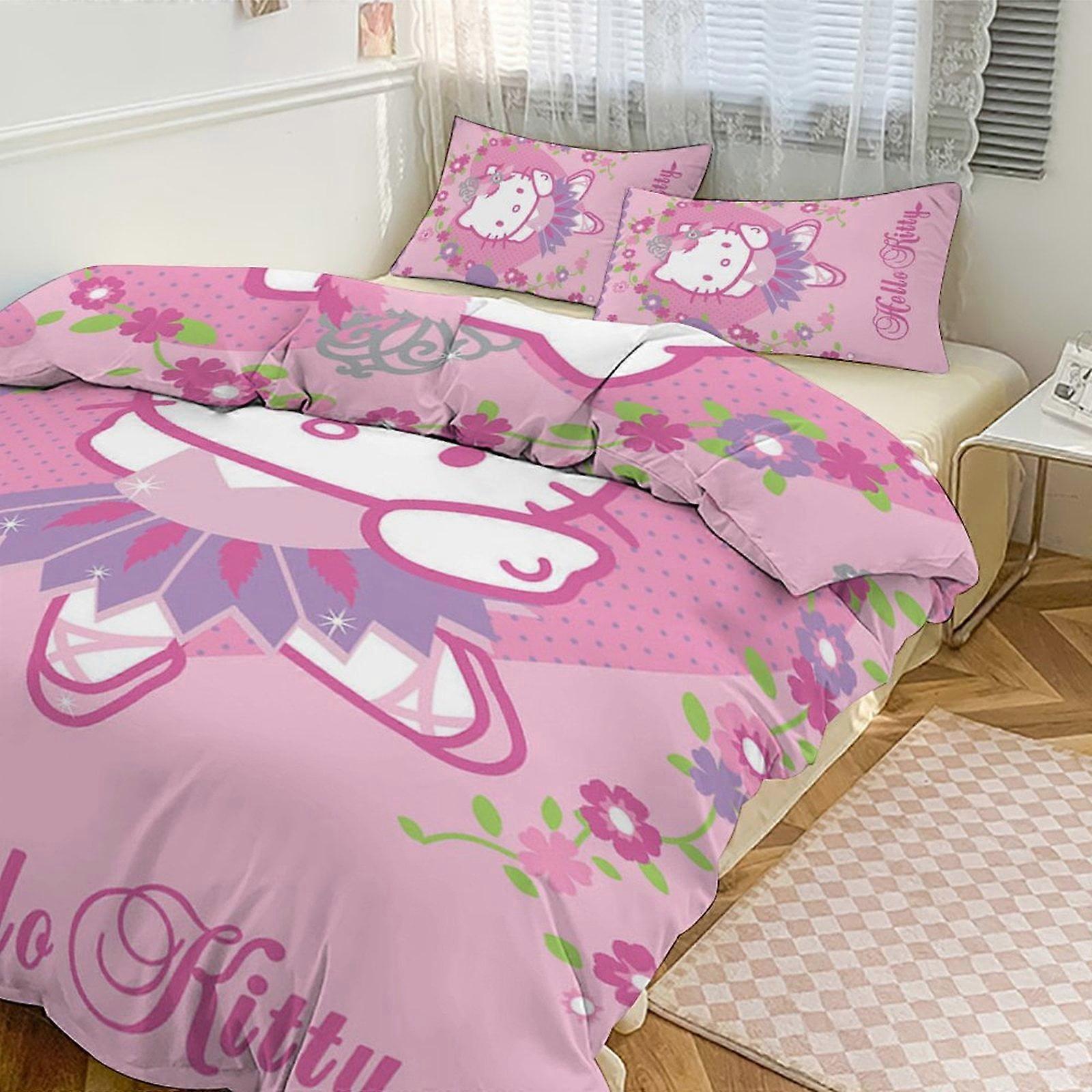 Bedding set JP554 Hello Kitty Room Decor Bedding Set with Sheets And Pillow Dancing Heart Flower 3 Piece Bedding TH554