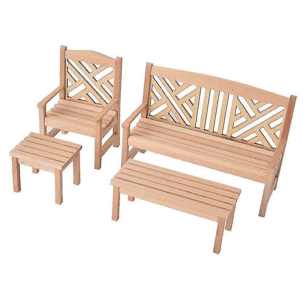 Dollhouse 1:12 Scale Table and Chairs Set, Wooden Furniture for Children's Playhouse