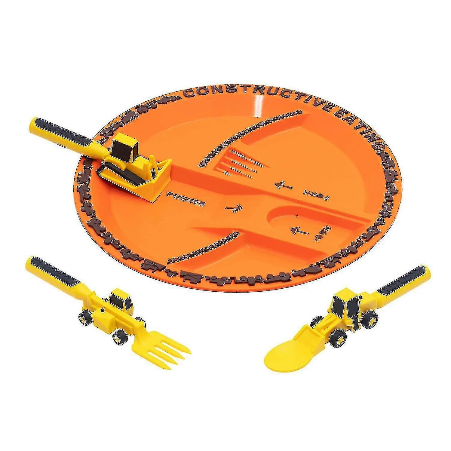 Construction Themed Utensils for Kids, Excavator Fork Spoon, Toddlers Eating Set with Pusher Christmas Gift