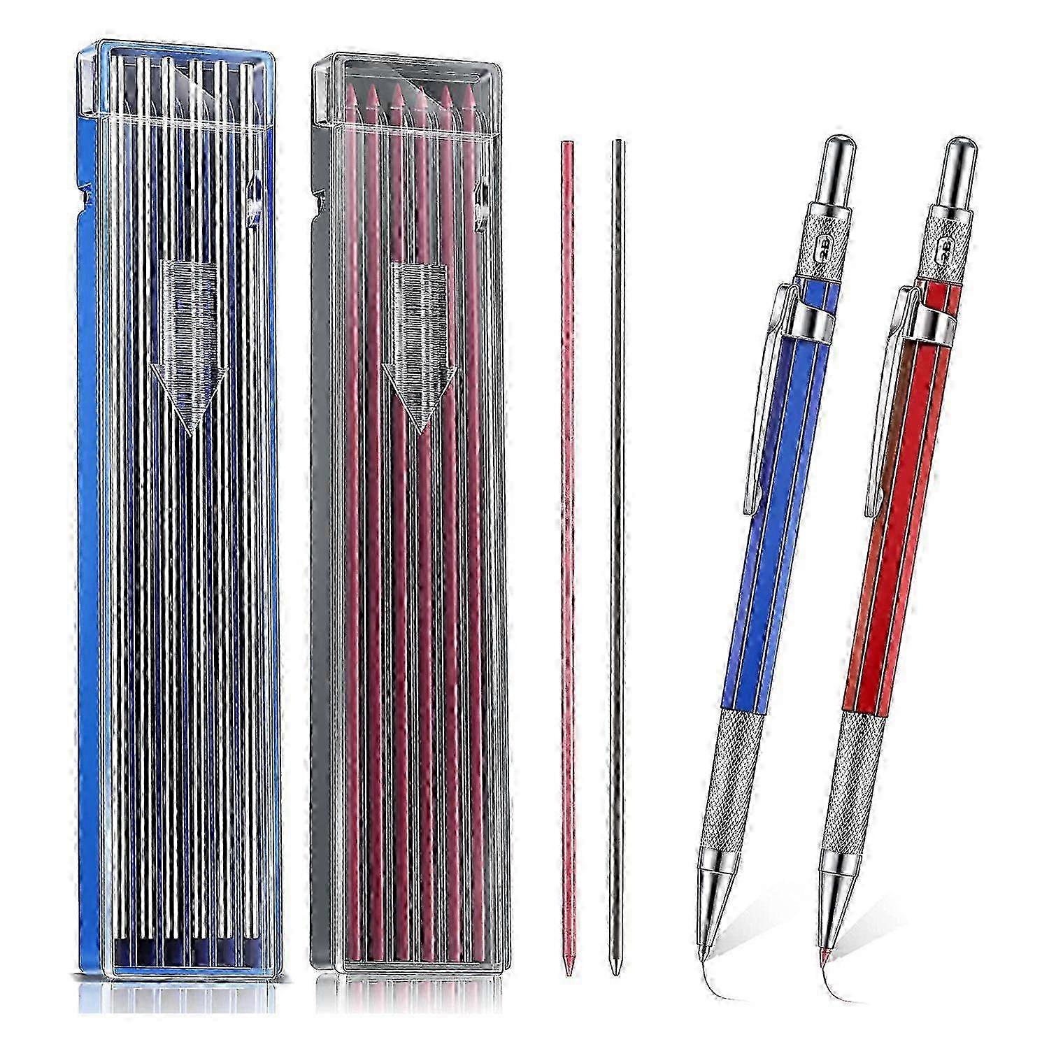 2 Pcs Welders Pencil With 24 Pcs 2mm Refills Mechanical Pencil With Built In Sharpener Carpenter Pe