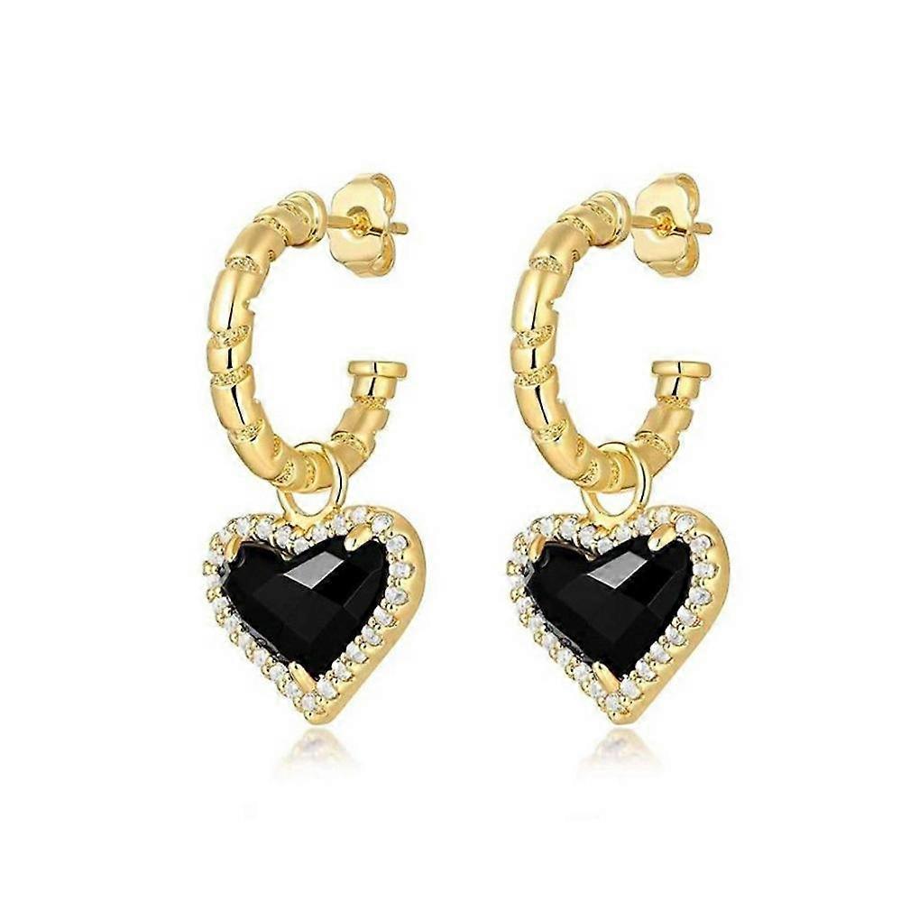 Eardrops Black Heart Golden Alloy Zircon Ear Studs for Party