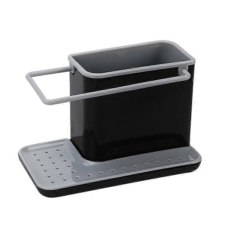 Sink storage/organizer with integrated drainer, holder for sponge, brush, dishwashing liquid, and dishcloth, removable, normal size, Gray