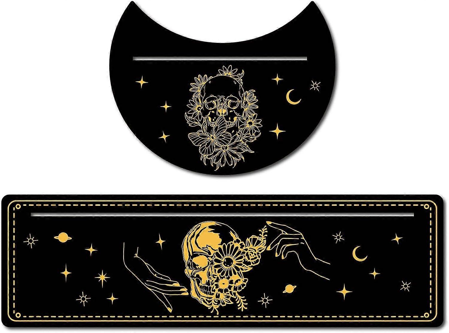 2 Pieces Wooden Tarot Card Stand Black Tarot Card Holder 5" Moon Shape and 10" Rectangle Wood Tarot Cards Altar Stand Display Holder Witch Divination