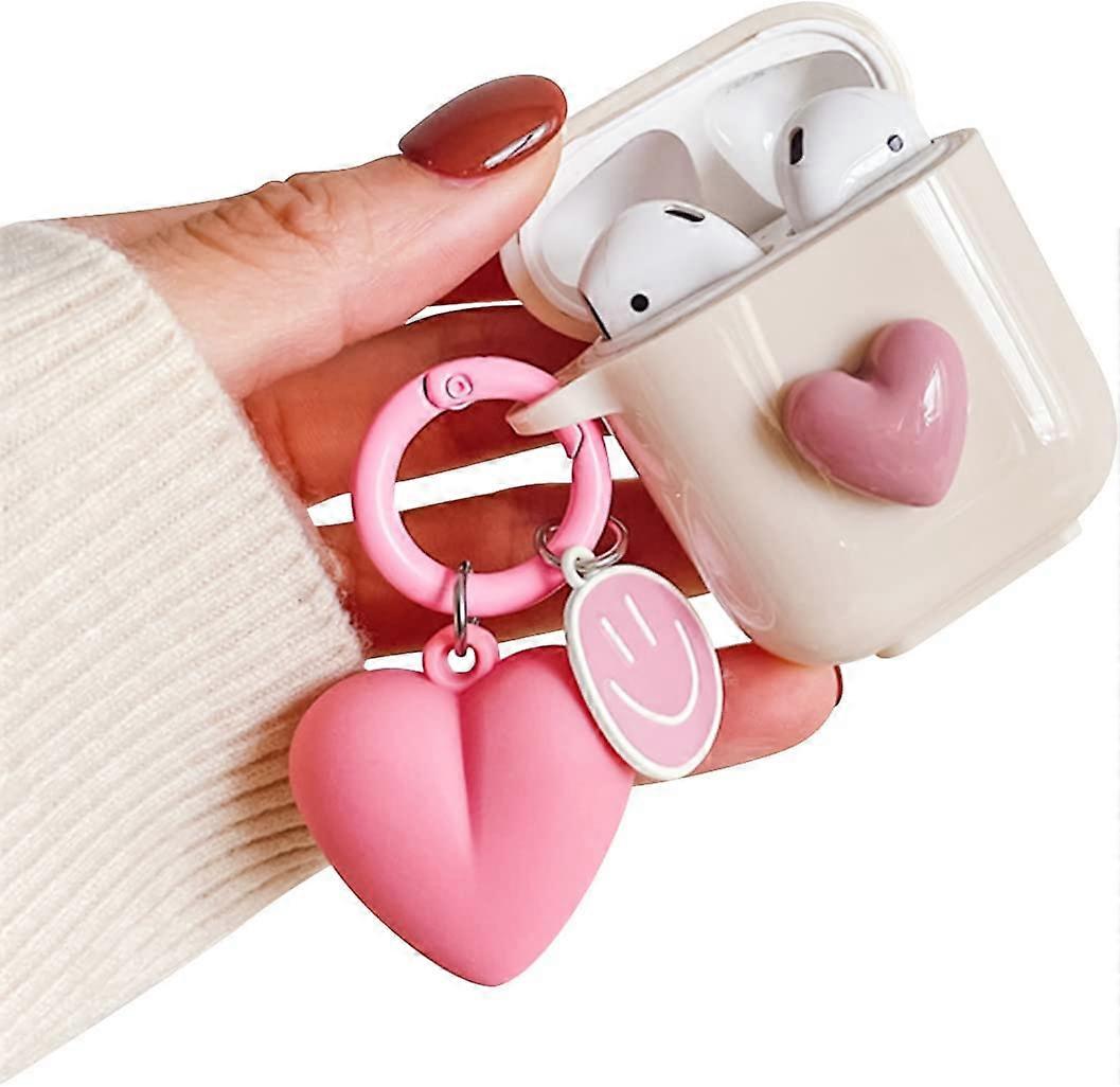 Compatible with AirPods Case, Cute Heart Pattern with Keychain Soft TPU Shockproof Cover Case for Women Girls for Airpods Case 2&1-Brown