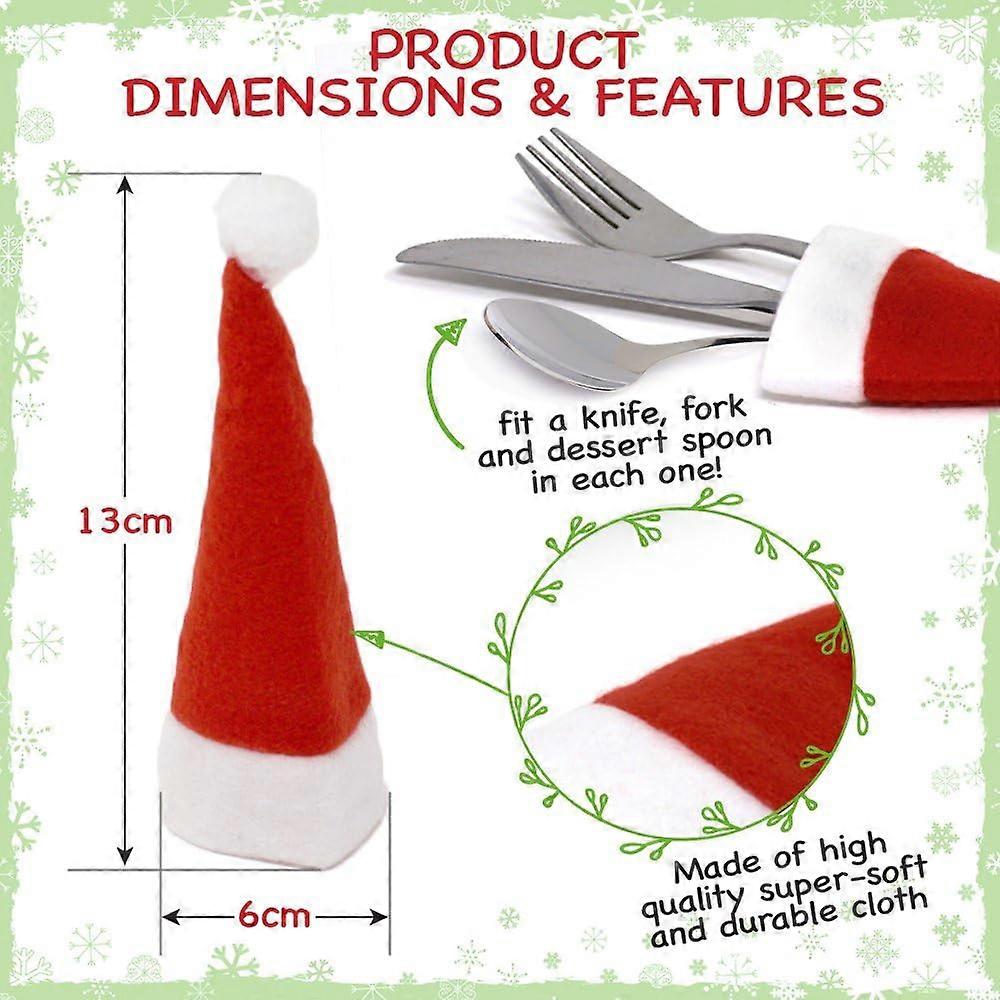 EL Set de 20 Cubiertos Navideños con forma de mini gorros de Papá Noel