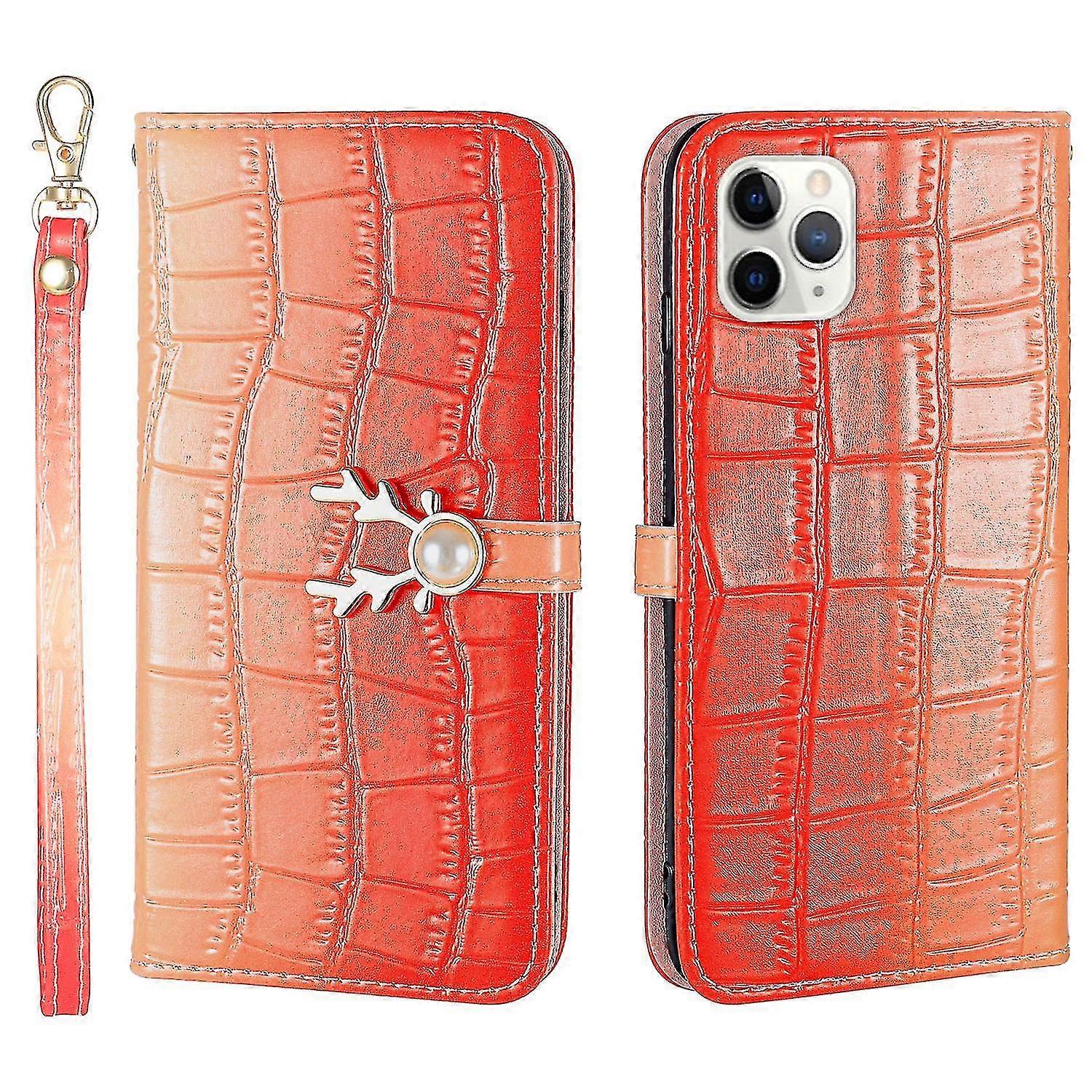 Elk Pattern Phone Case For Iphone 11 Pro With Card Holder, Lanyard, Pu Leather Material, Wallet Function, Corner Fall Protection