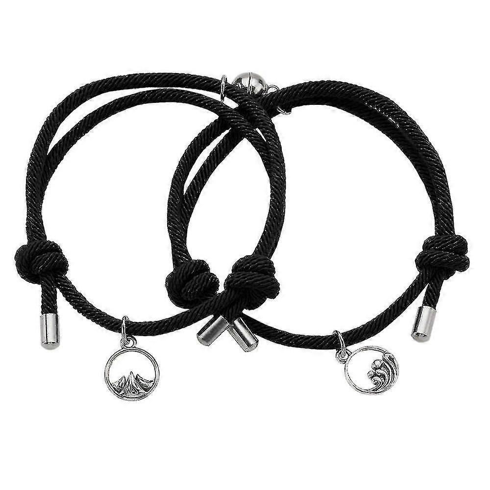 Pair Of Couple Bracelets, Braided Strap, Black