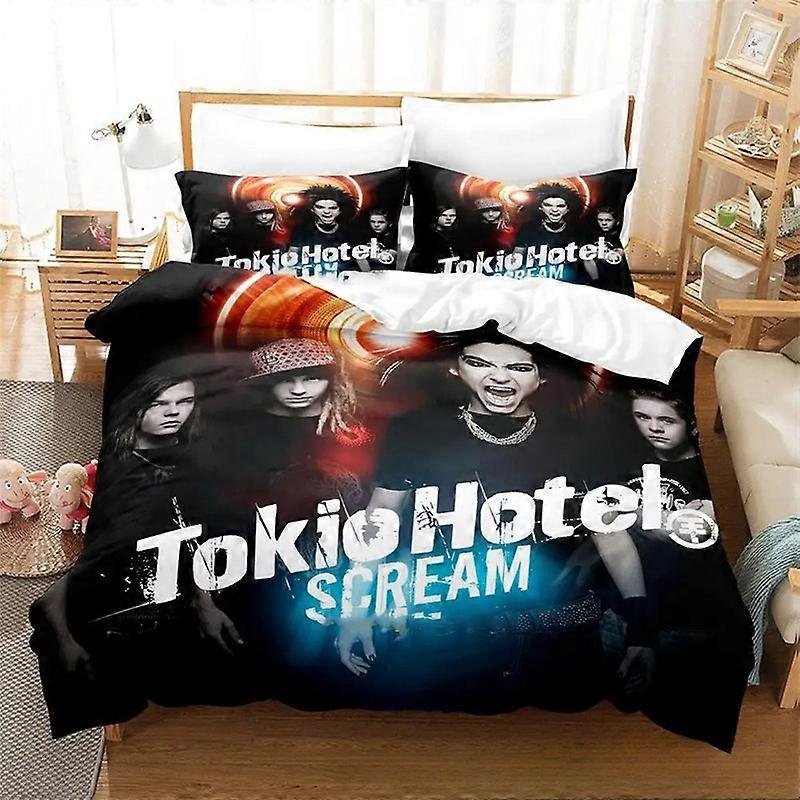 a602 ملاءات سرير طوكيو فندق Kaulitz طقم مفروشات الفرقة للأولاد والبنات غطاء لحاف غطاء وسادة سرير للأولاد طقم مغطى من 3 قطع (1 غطاء لحاف + 2 وسادة