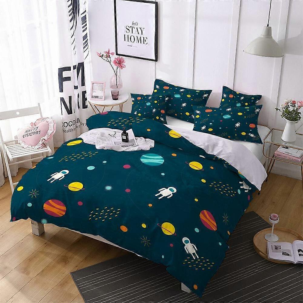 v918 Povlečení Kreslený Astronaut Chlapci Teens Dárek Sada povlaků na přikrývku Domácí textil Prostěradla IU918