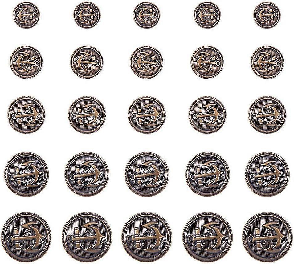 50pcs 5 Size Antique Bronze Flat Round Brass Shank Buttons with Naval Anchor Buttons Set for Blazer Suits Sport Coat Jacket and Jeans
