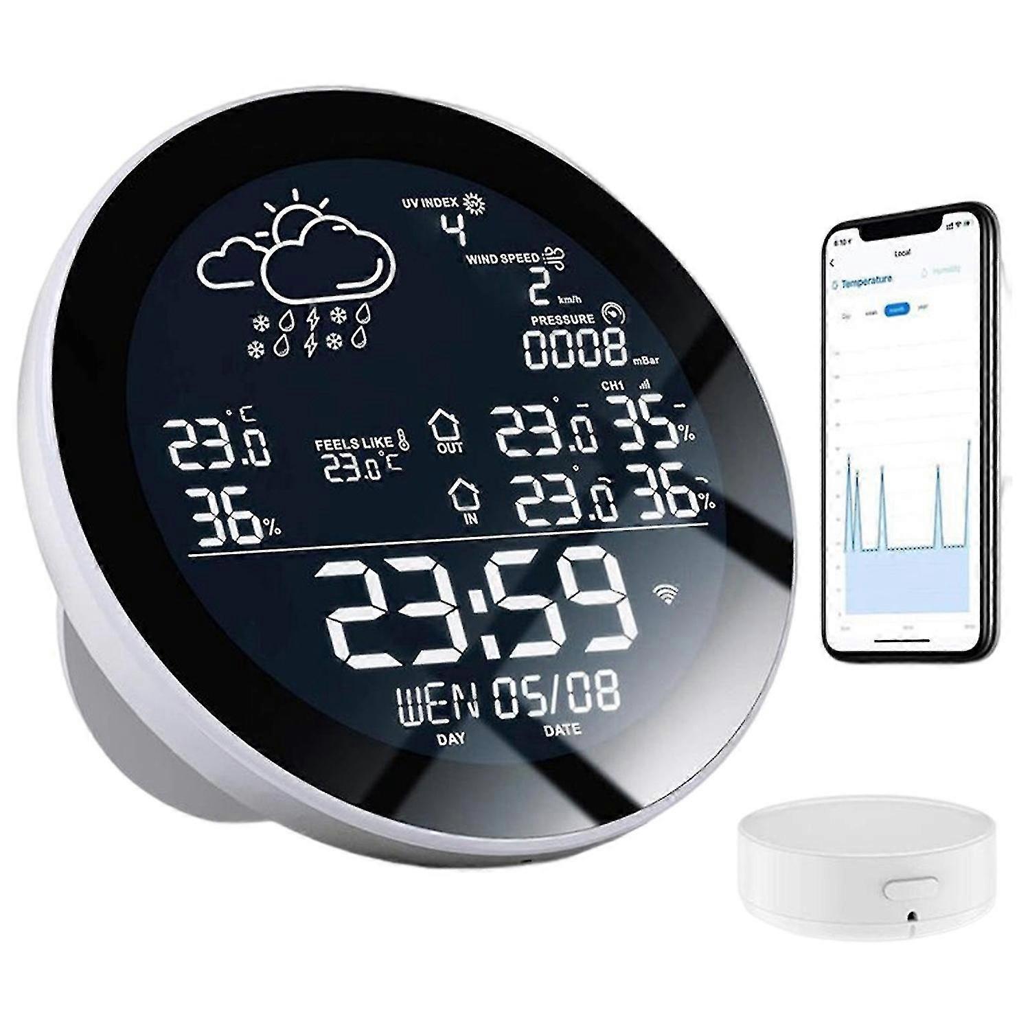 For Tuya Wifi Weather Station W/ Clock Temperature Humidity Meter Clock