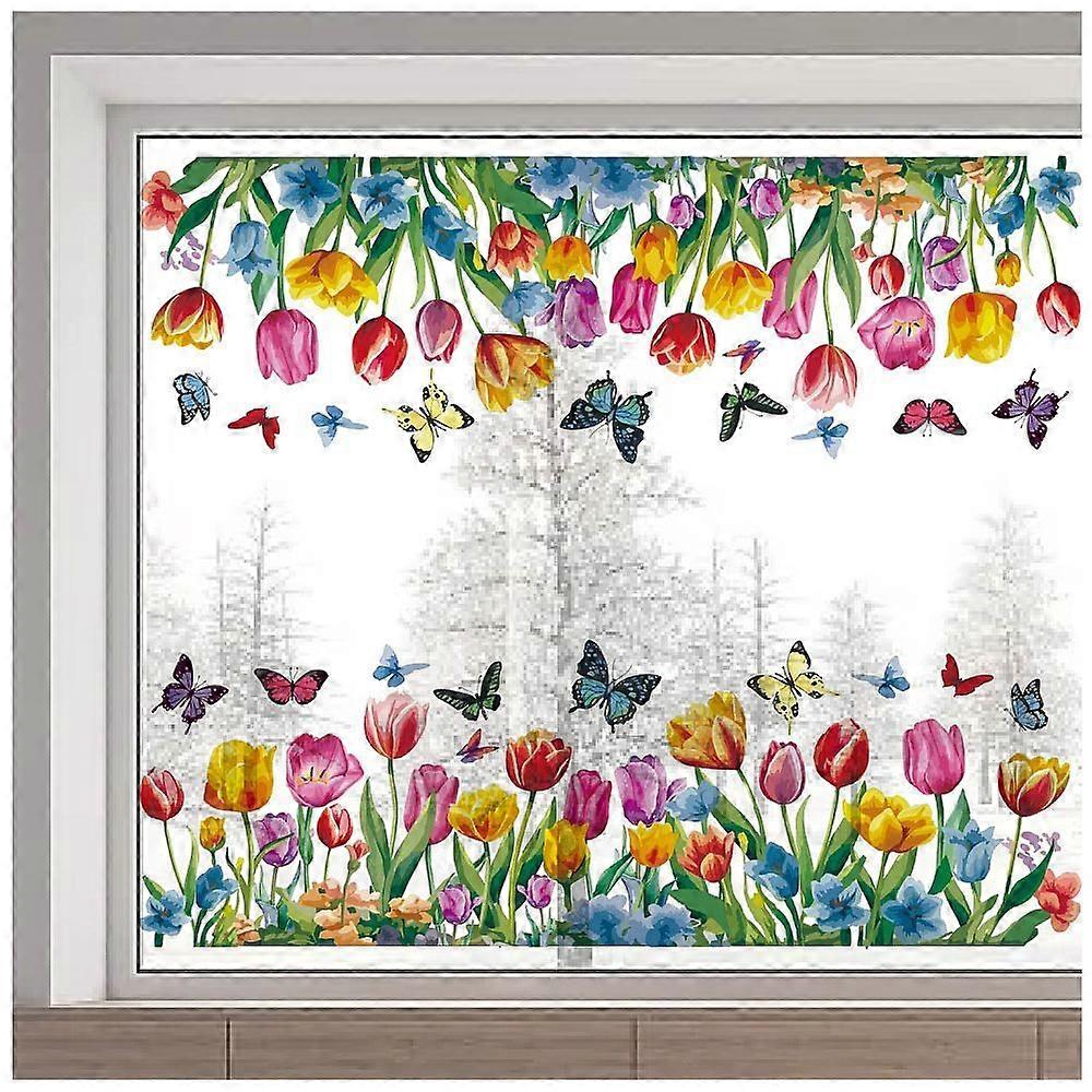 PVC Window Static Stickers Rectangle Shape for Window Decoration Tulip 380x1160mm