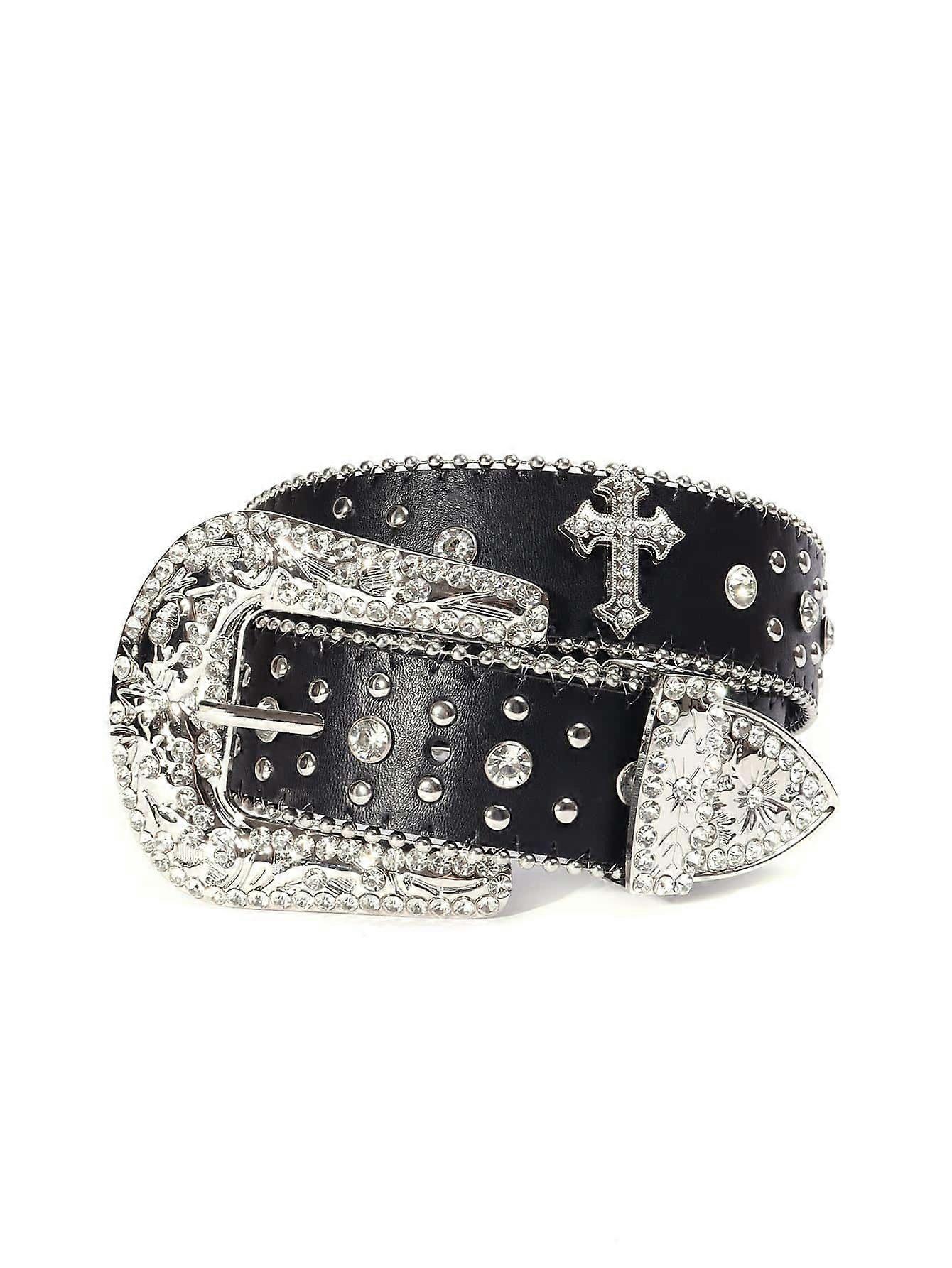1pc Noir Unisexe Strass Décor Boucle Punk Boho Ceinture Pour Décoration Quotidienne Fête Halloween