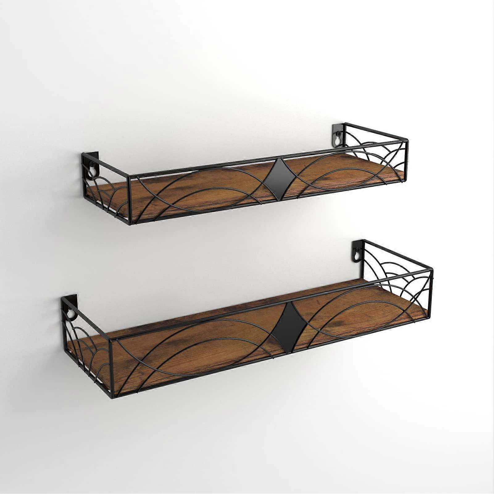 2-Pack Rustic Rhombic Floating Shelves - Wall-Mounted for Living Room/Bedroom/Bathroom