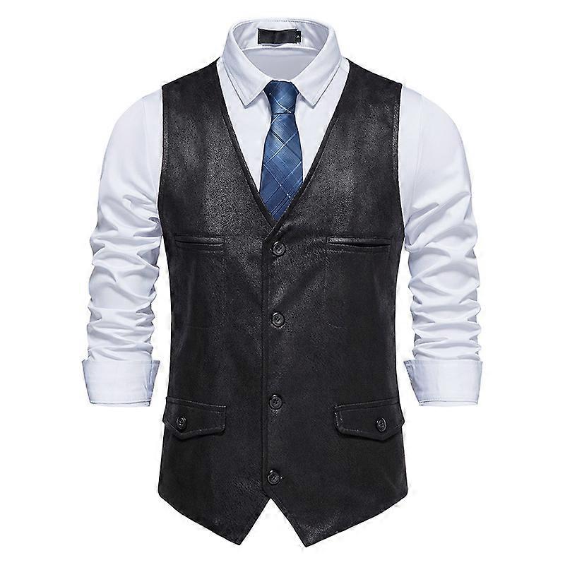 Men's Leather Vest Casual Western Lightweight V-Neck with Pockets, Size M-XXL, Black and Brown Options