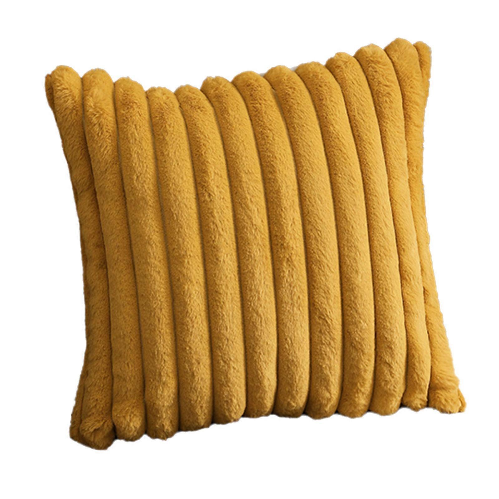 Plushie Cushion Cover Luxurious Decorative Plushie Pillow Shams Pillowcase with Strips Textured 17.7x17.7 in 450*450mm Yellow