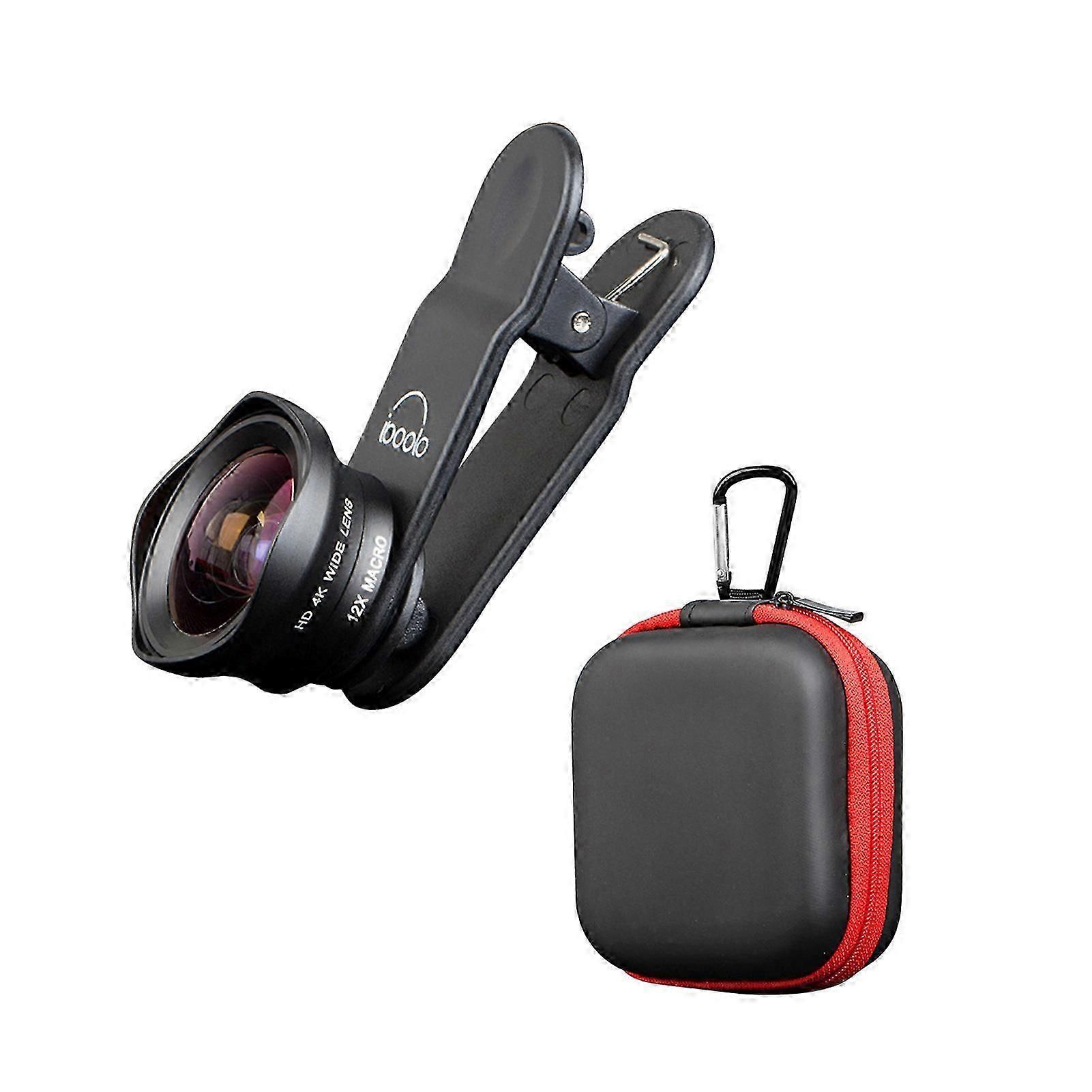 Two In One 16mm Wide Lens + 12x Macro Lens Set Clip-on Phone Camera Lens Add-on Lenses Kit Hd Camera Lens Compatible With Most Smartphones