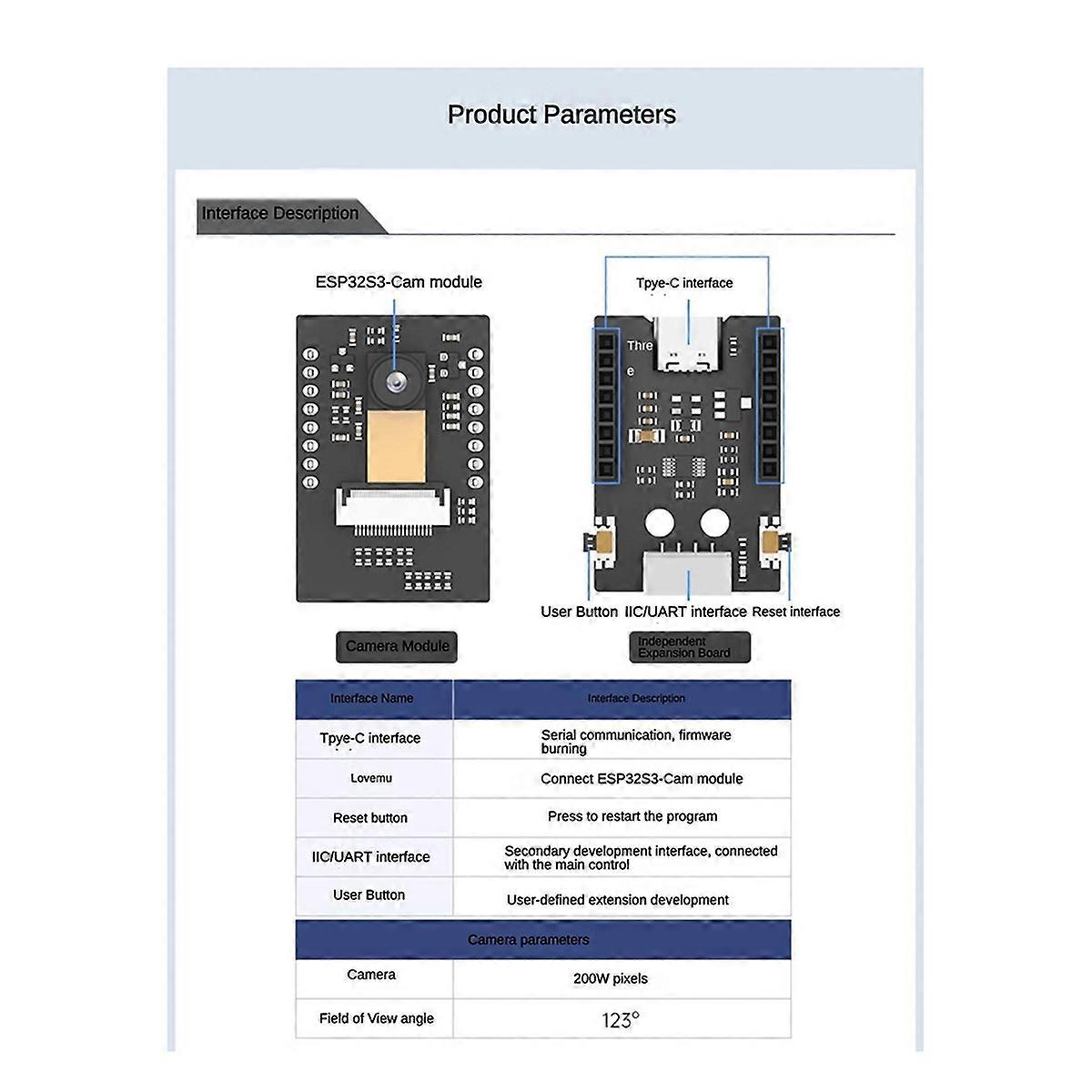 ESP32-S3 Wifi Camera Module AI Vision Module Support WiFi Video Transmission Face and Color Recogni