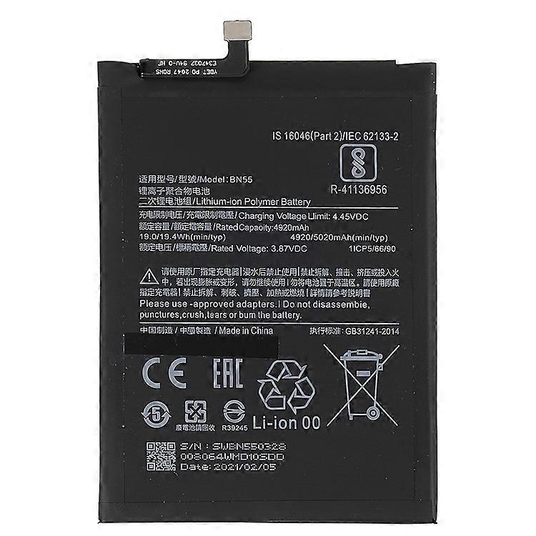 3.87V 4920mAh Battery Replacement (Encode: BN55) (without Logo) Compatible For Xiaomi Redmi Note 9S