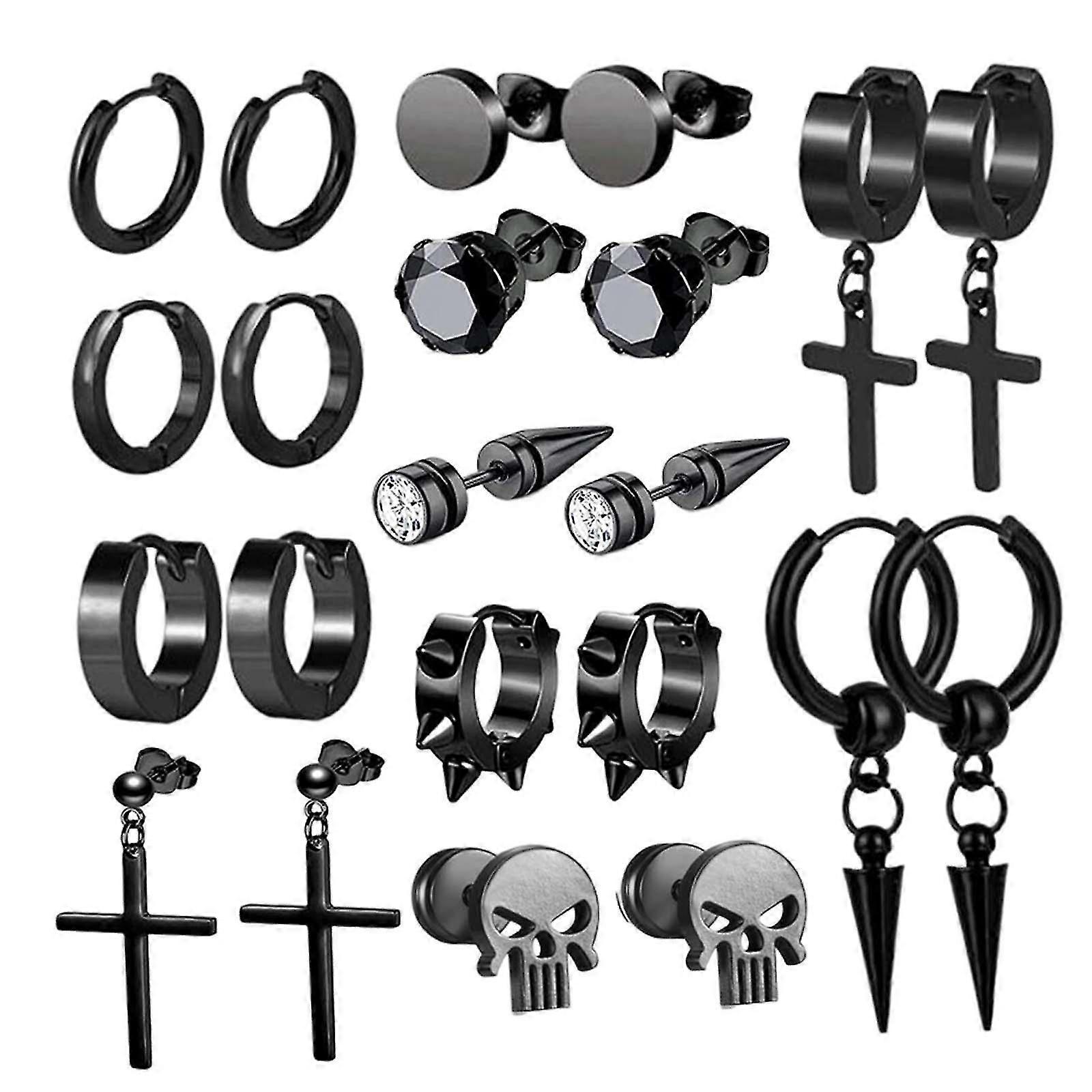 Cross Dangle Örhängen Lång Kedja Stud Dangle Örhängen Set för Män Kvinnor Prom Svart