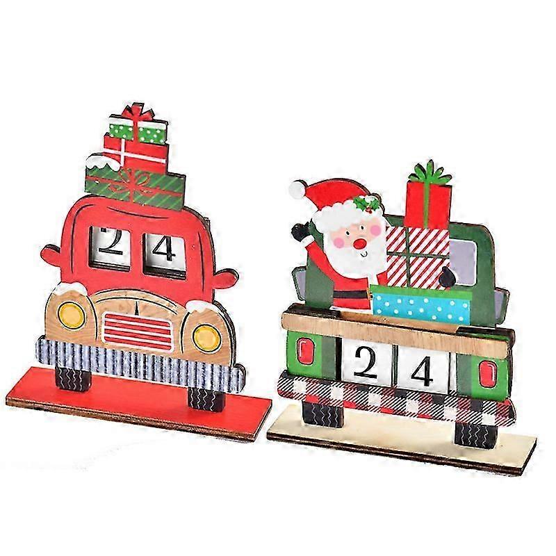 2pc Number Ornament for Advent Desk Blocks Christmas Decor Tabletop Train Days Gift