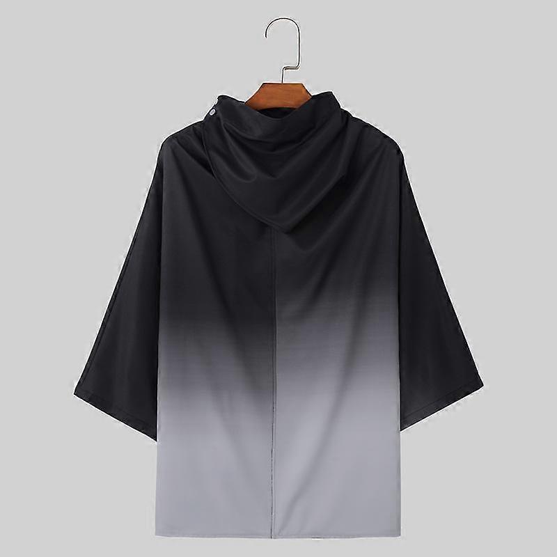 INCERUN Oversized Men Turtleneck Half Sleeve T Shirts Long Gradient Tops