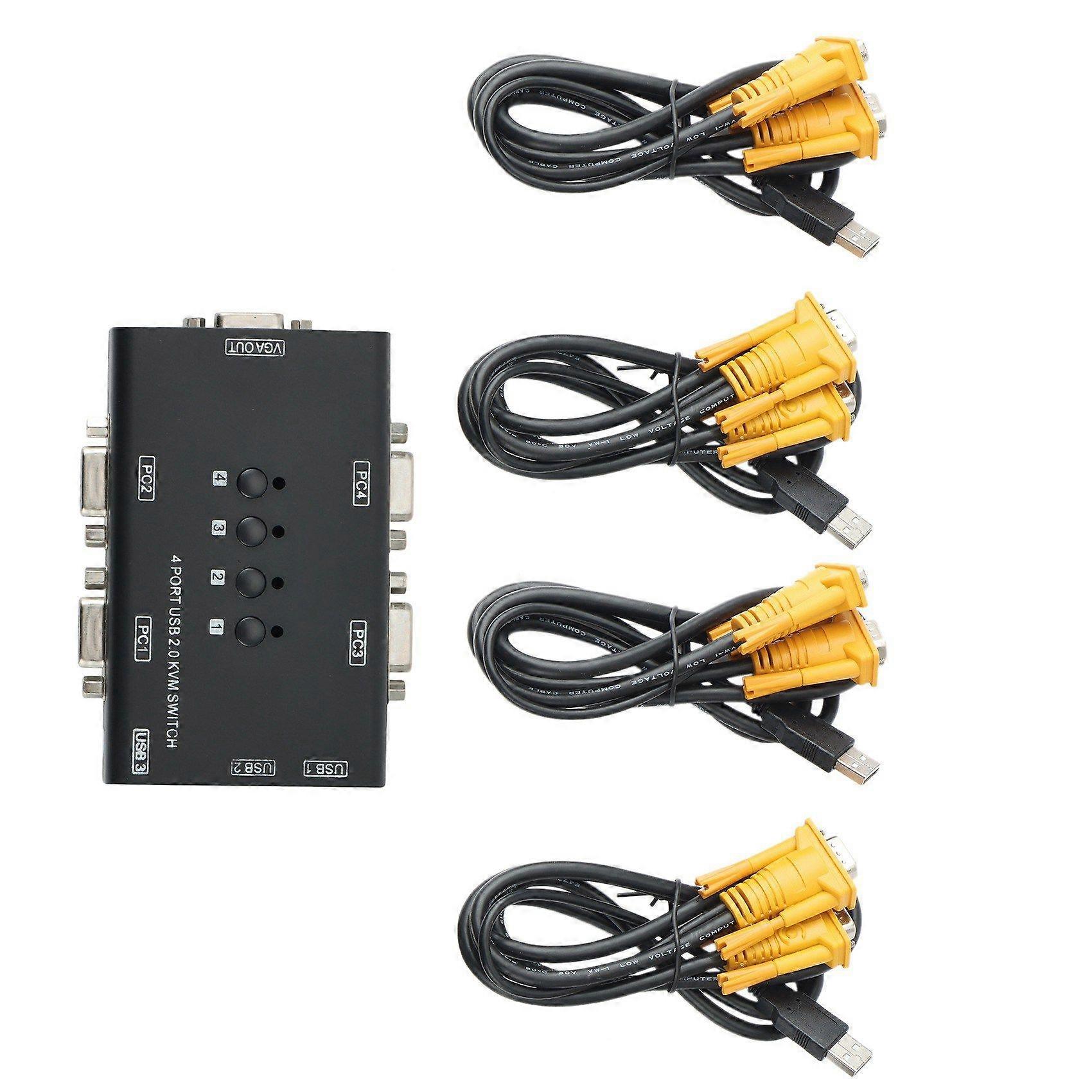 Comutador KVM, Comutador USB VGA KVM para 4PC compartilhando um monitor de vídeo e 3 dispositivos USB, para PC, teclado