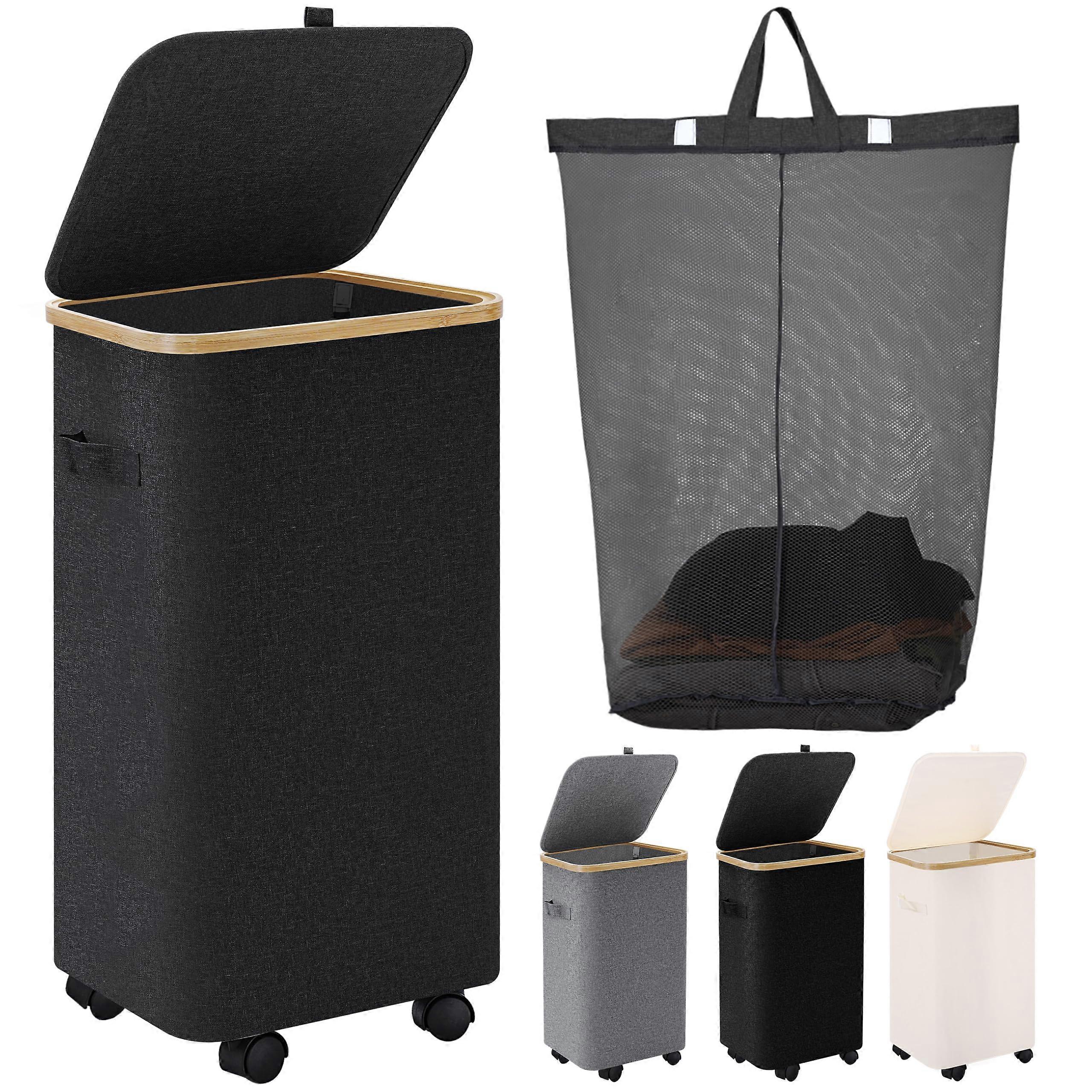 Foldable Narrow Laundry Hamper 110L for Bedroom and Dorm Room in Gray Fabric, Space-Saving Design, Lightweight Storage