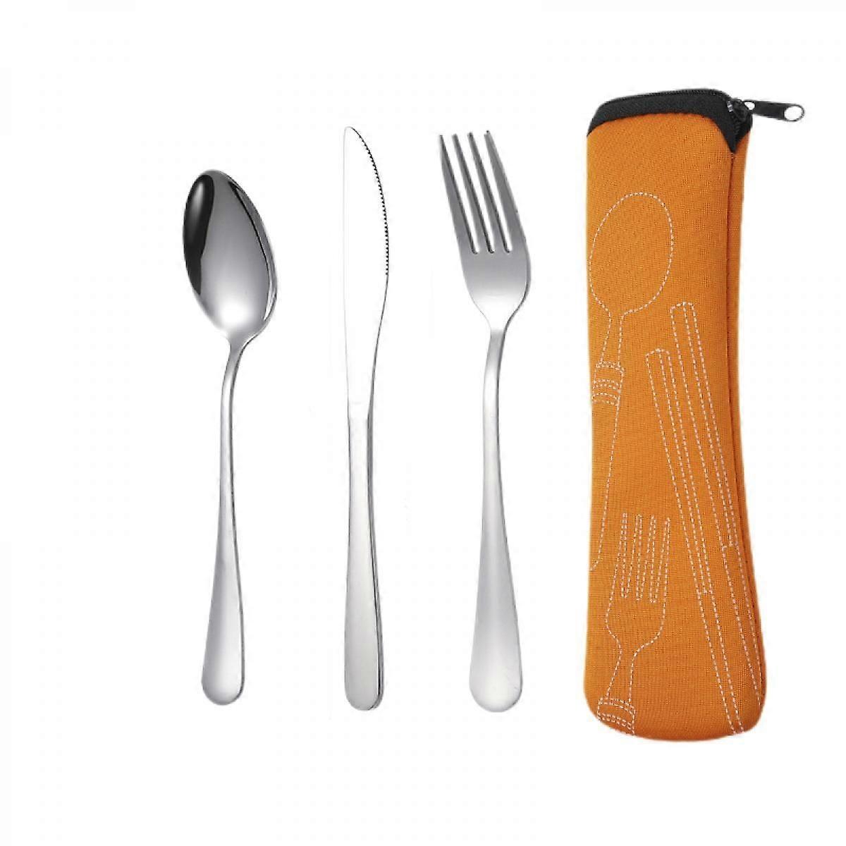 JUSCH 3 Pieces Flatware Sets Knife, Fork, Spoon, Rustproof Stainless Steel Tableware Dinnerware with Carrying Case for Traveling Camping Picnic Worki