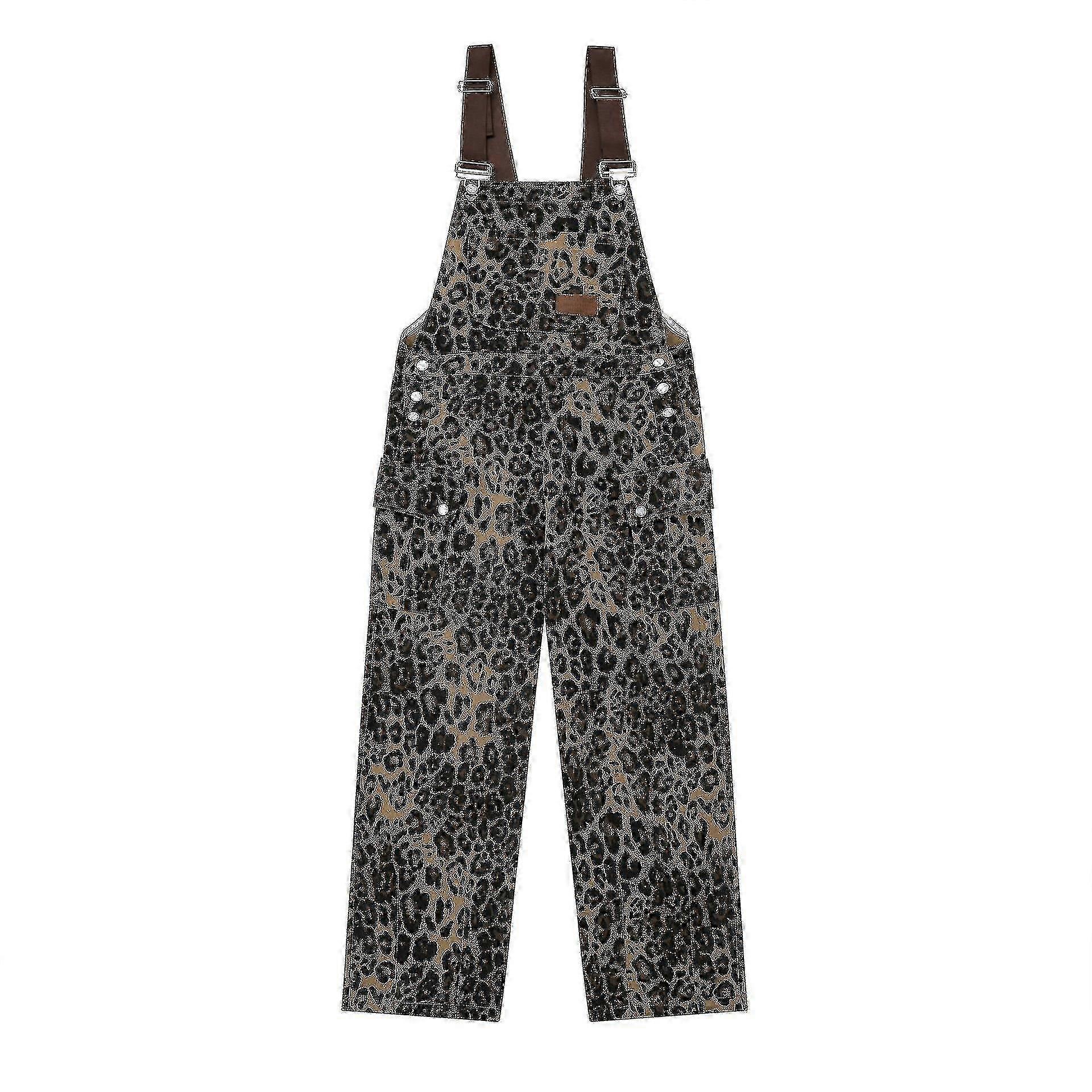 Leopardmönstrade denimoveraller för män och kvinnor