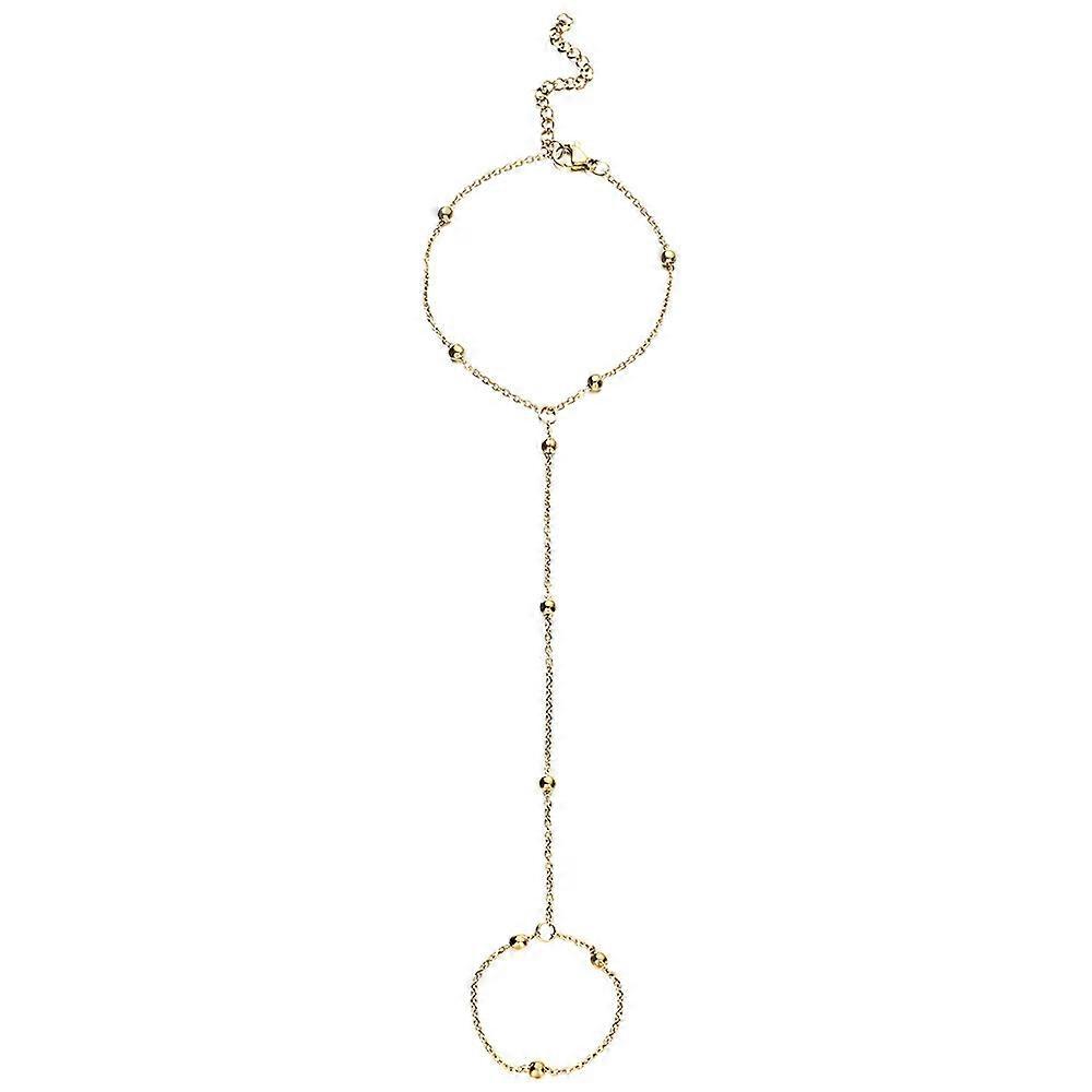 Double-Loop Chain Bracelet with Colorful Bead Embellishments for Casual Everyday Fashion Wear, Adjustable Length, Silver Finish