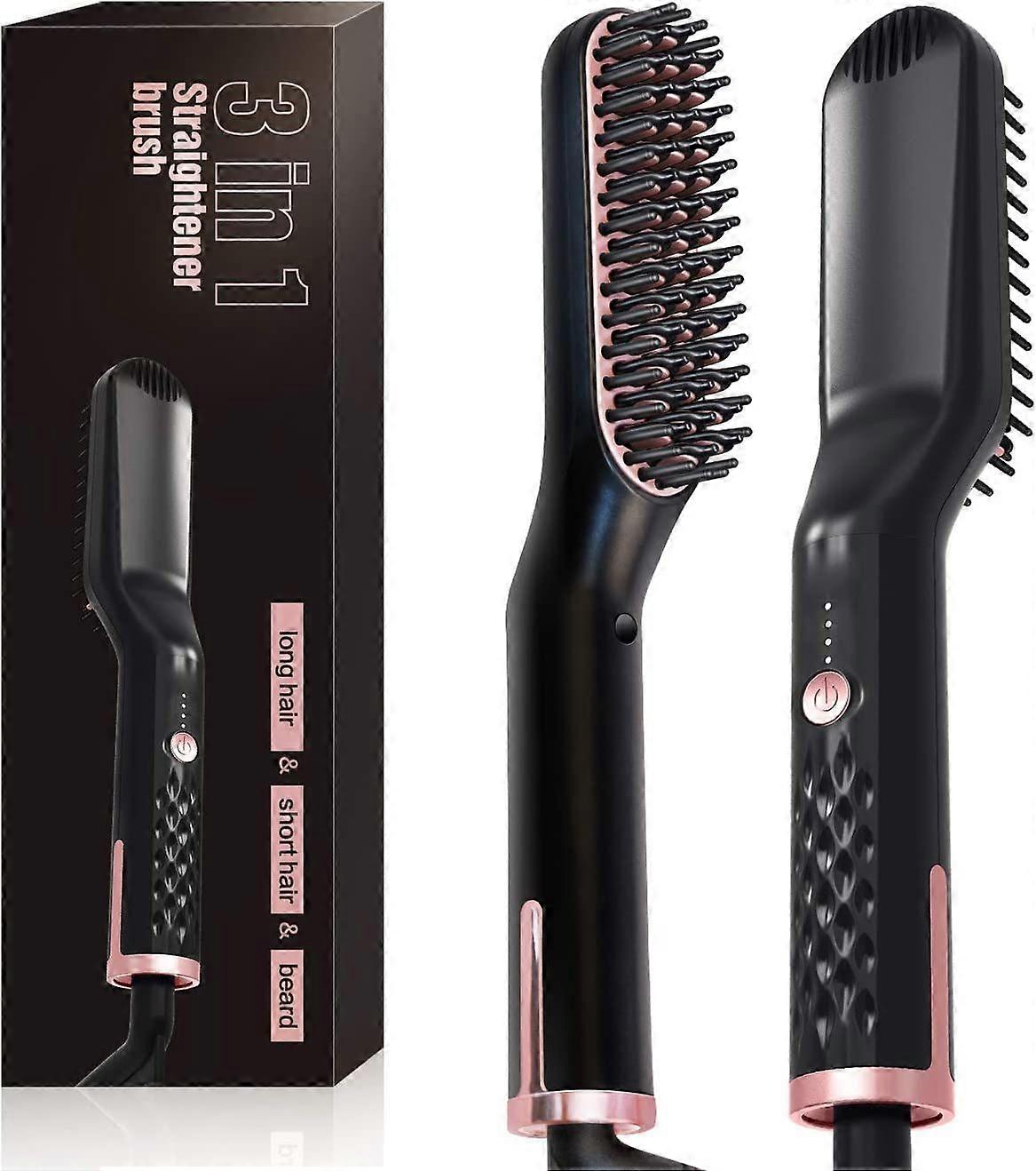 Spazzola per piastra per capelli e piastra per barba per uomo 3 in 1, spazzola lisciante con tecnologia agli ioni, piastra per capelli 30S PTC Riscaldatore ceramico, 3 Adju