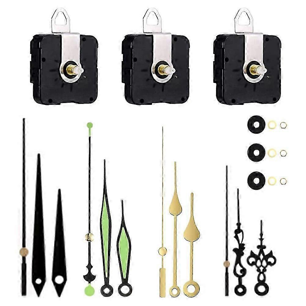Wall Clock Mechanism With 4 Pairs Of Different Hands, Long And Short Shaft Silent Clock Movement, For Clock Repair