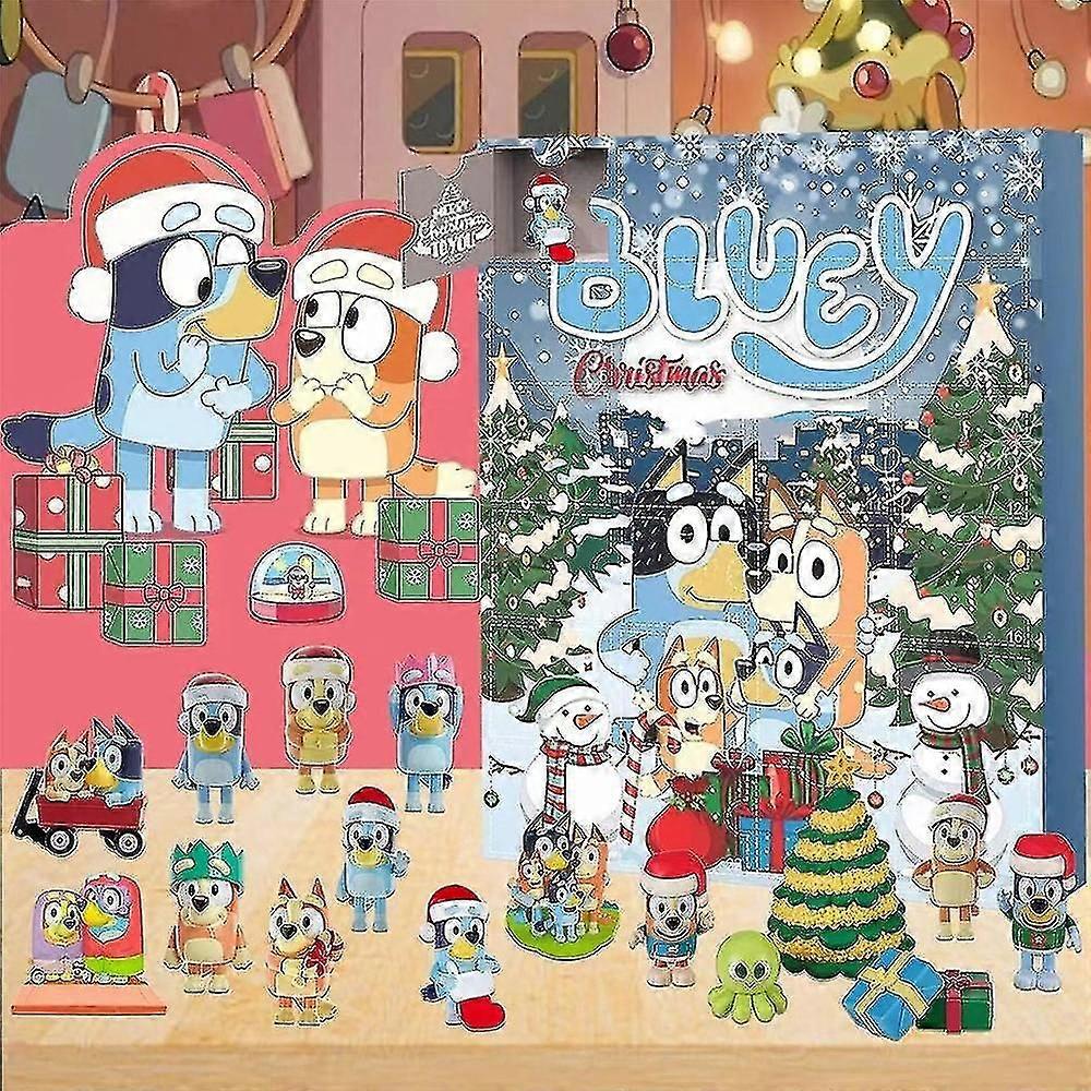 Χριστουγεννιάτικο Bluey 2023 Advent Calendar, Χριστουγεννιάτικα ημερολόγια αντίστροφης μέτρησης 24 ημερών, 24τμχ Cartoon Bluey Figures Doll Gifts