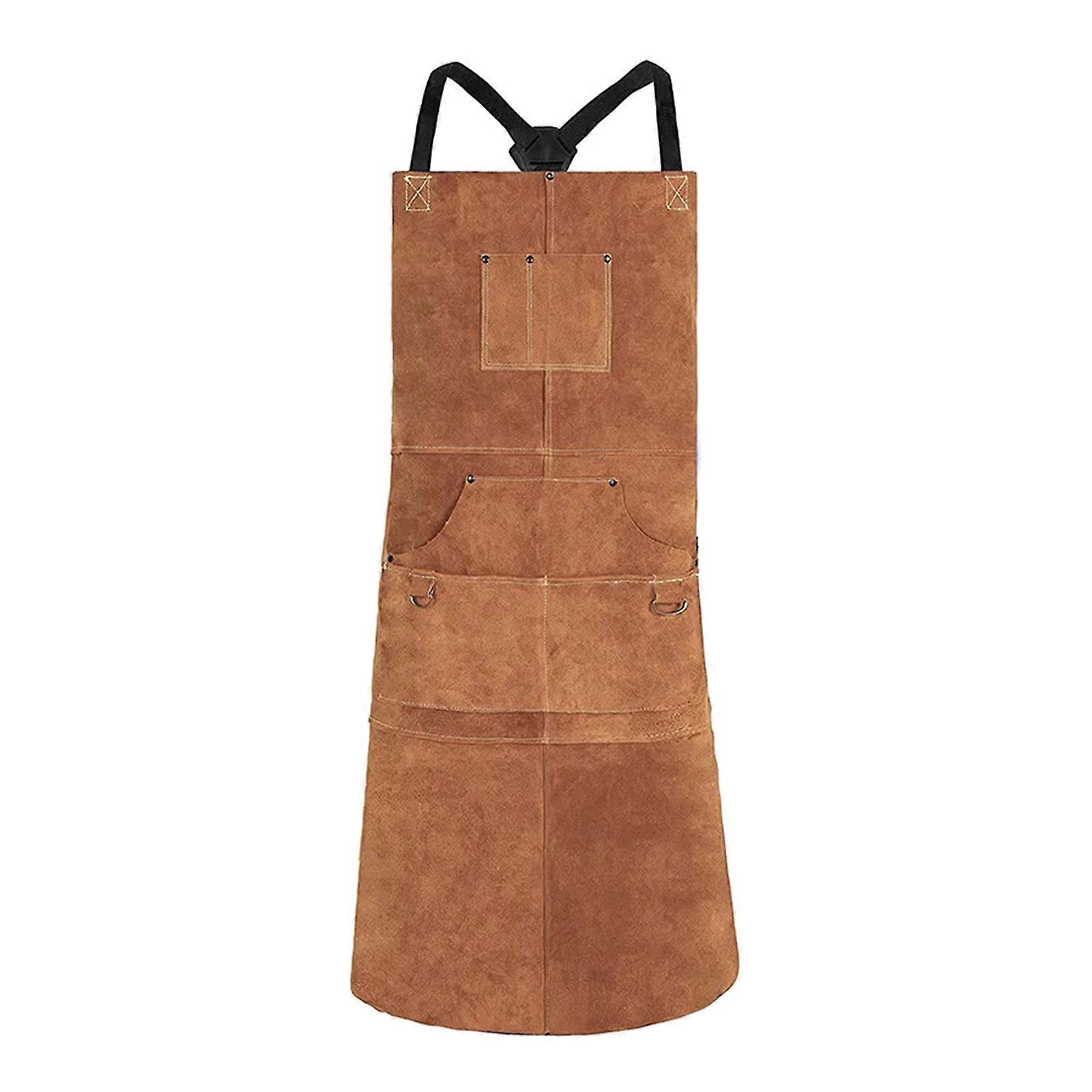 Ergonomic Welding Apron with 6 Pockets Suitable for Easy Access to Tool Equipment Heat and Flame Resistance in Workshops Light brown