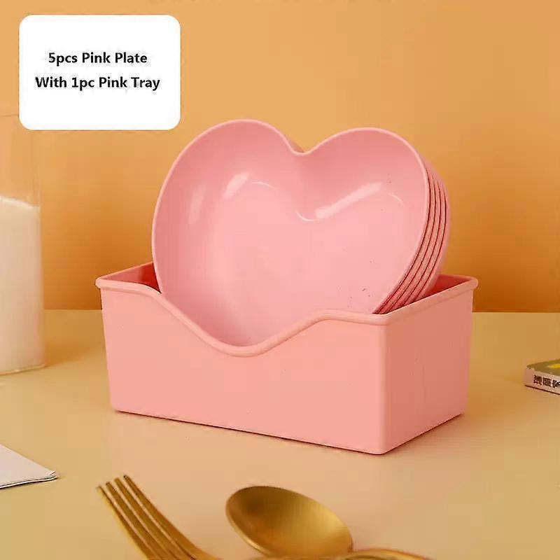 6pcs/set Heart-shaped Creative Plate Cake Plate With Tray Bone Dish Dried Fruit Snack Plate Candy Plate Container Snack Plate
