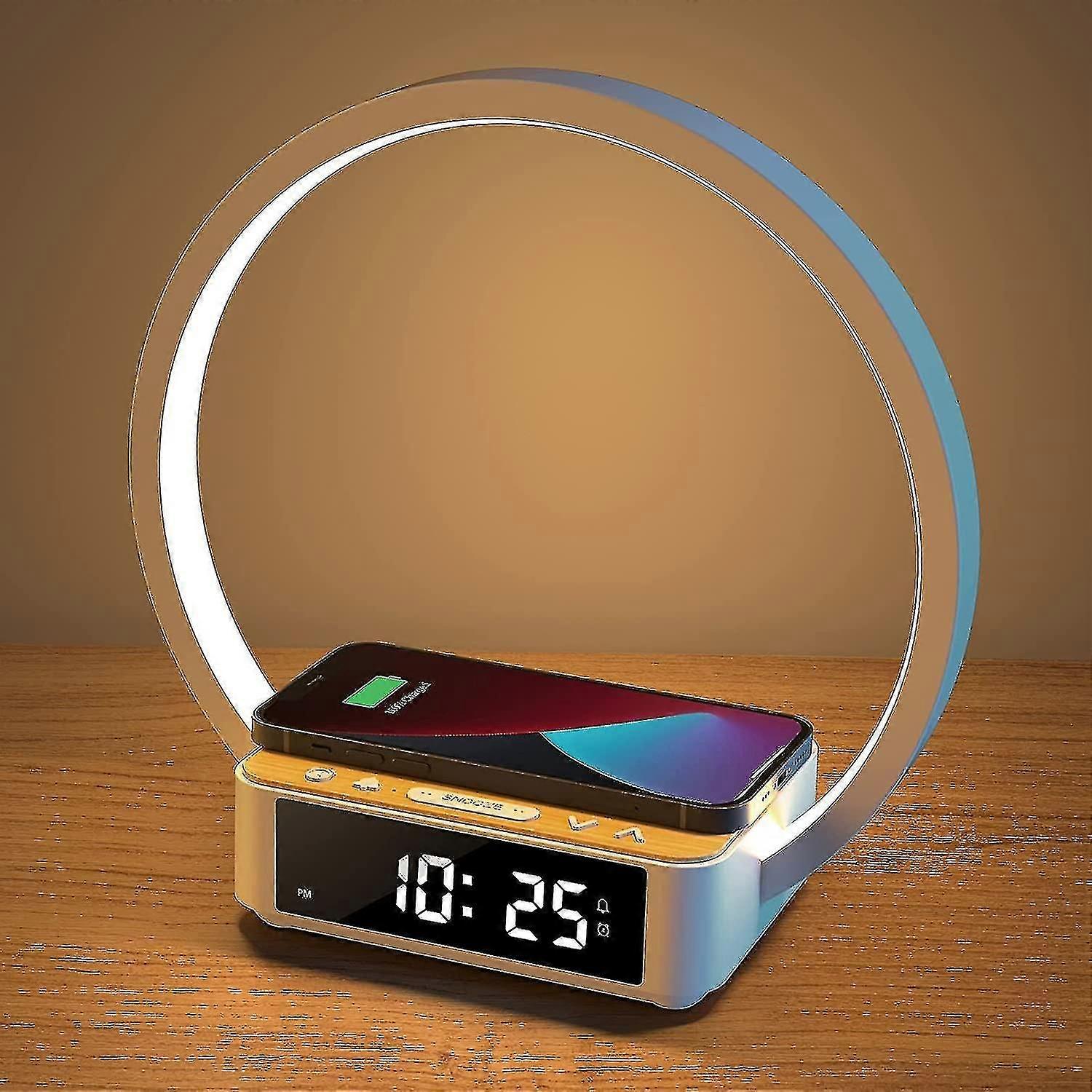 Led Bedside Lamp, Desk Lamp Night Light 3 Brightness Levels And Wireless Charger Clock Lamp Wake Up Light And Touch Sensitive Usb Charging