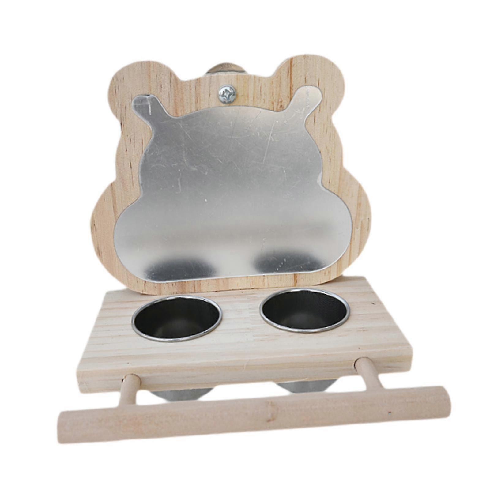 Bird Mirror Toy with Perch, Parrots Mirror Feeder Cups for Budgie Parakeet
