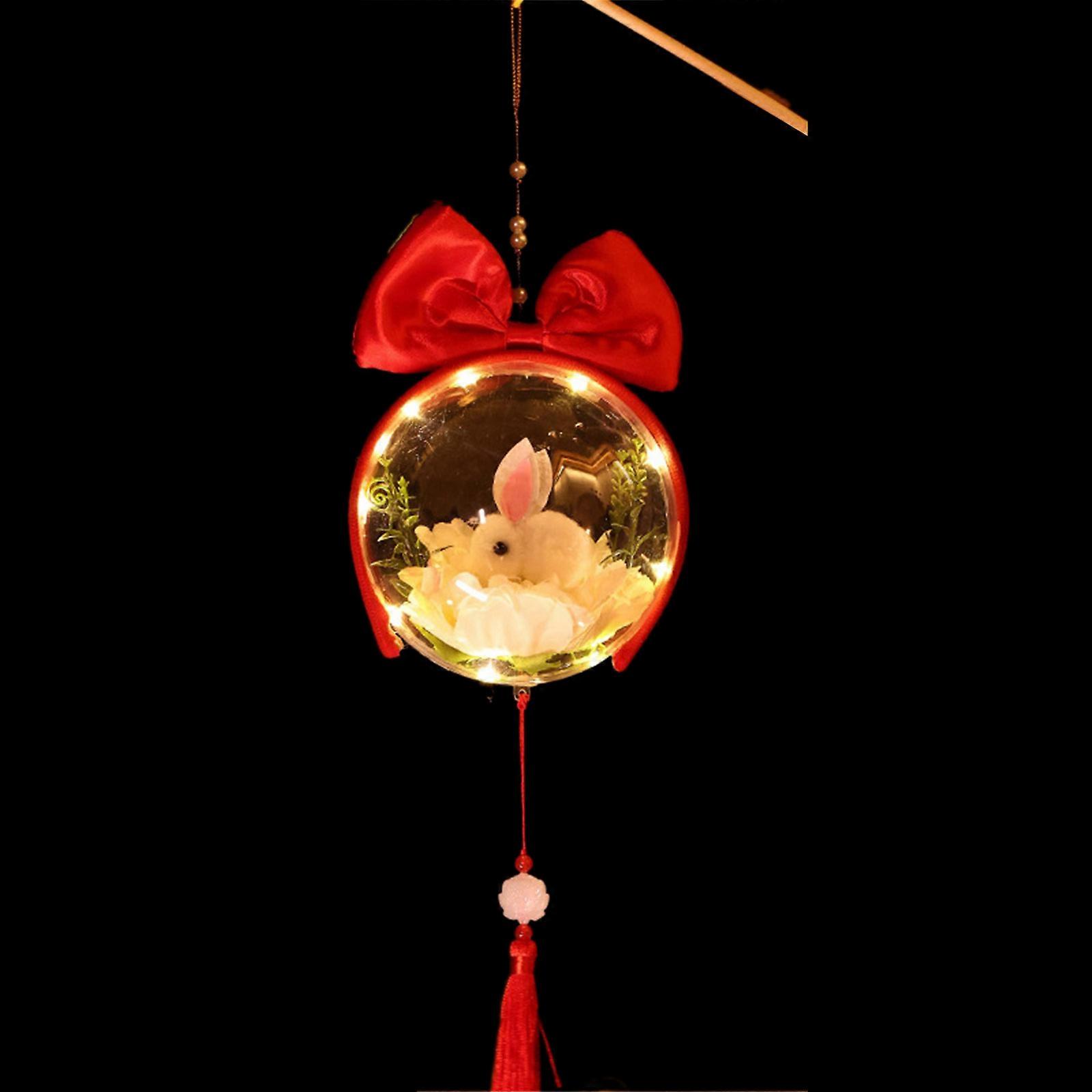 Multifunction Chinese Rabbit Lanterns Flower Portable Light Ornament for Indoor Outdoor Garden Yard Decoration