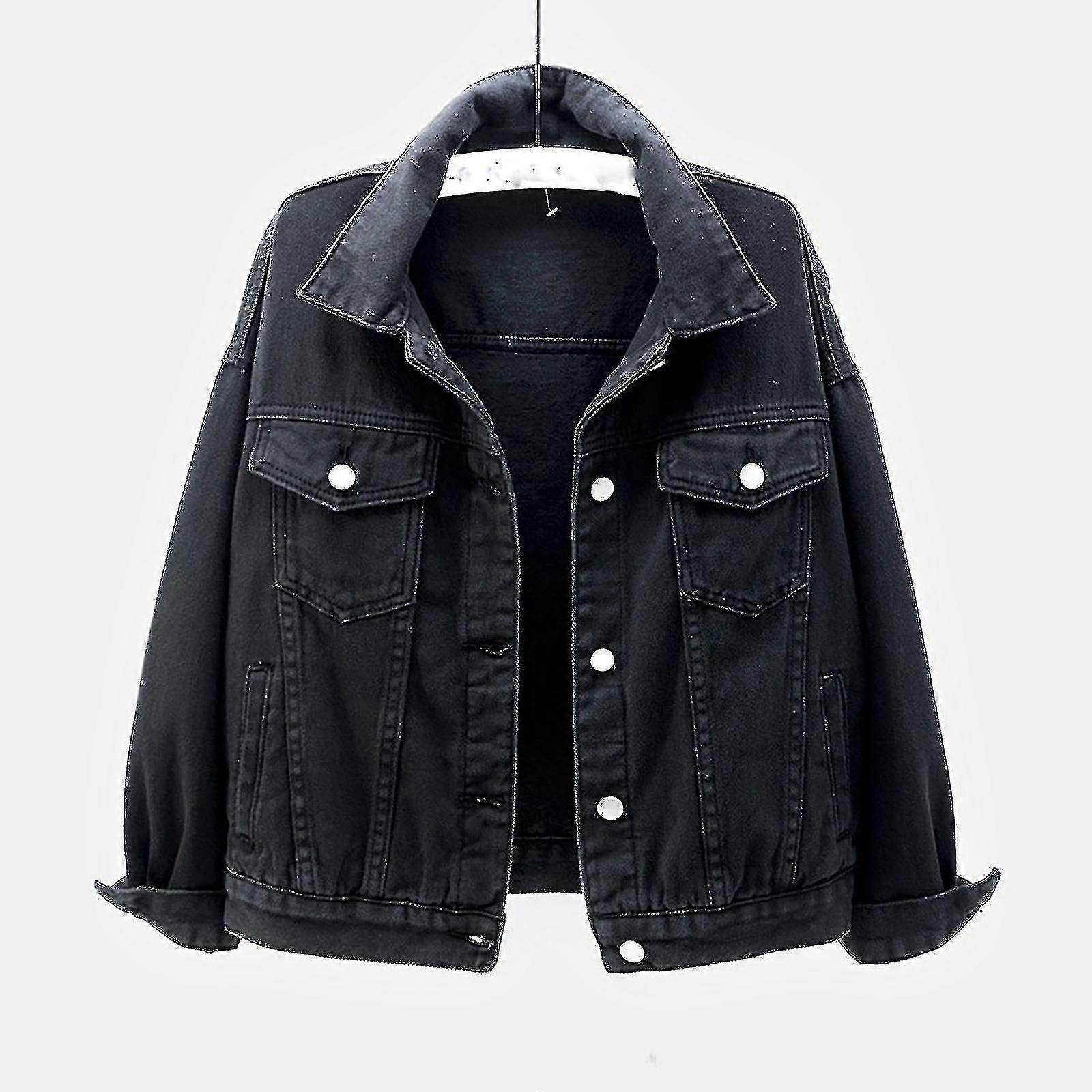 Kvinnor Vår- och Höstrockar Varma Solid Långärmade Jeansjacka Ytterkläder