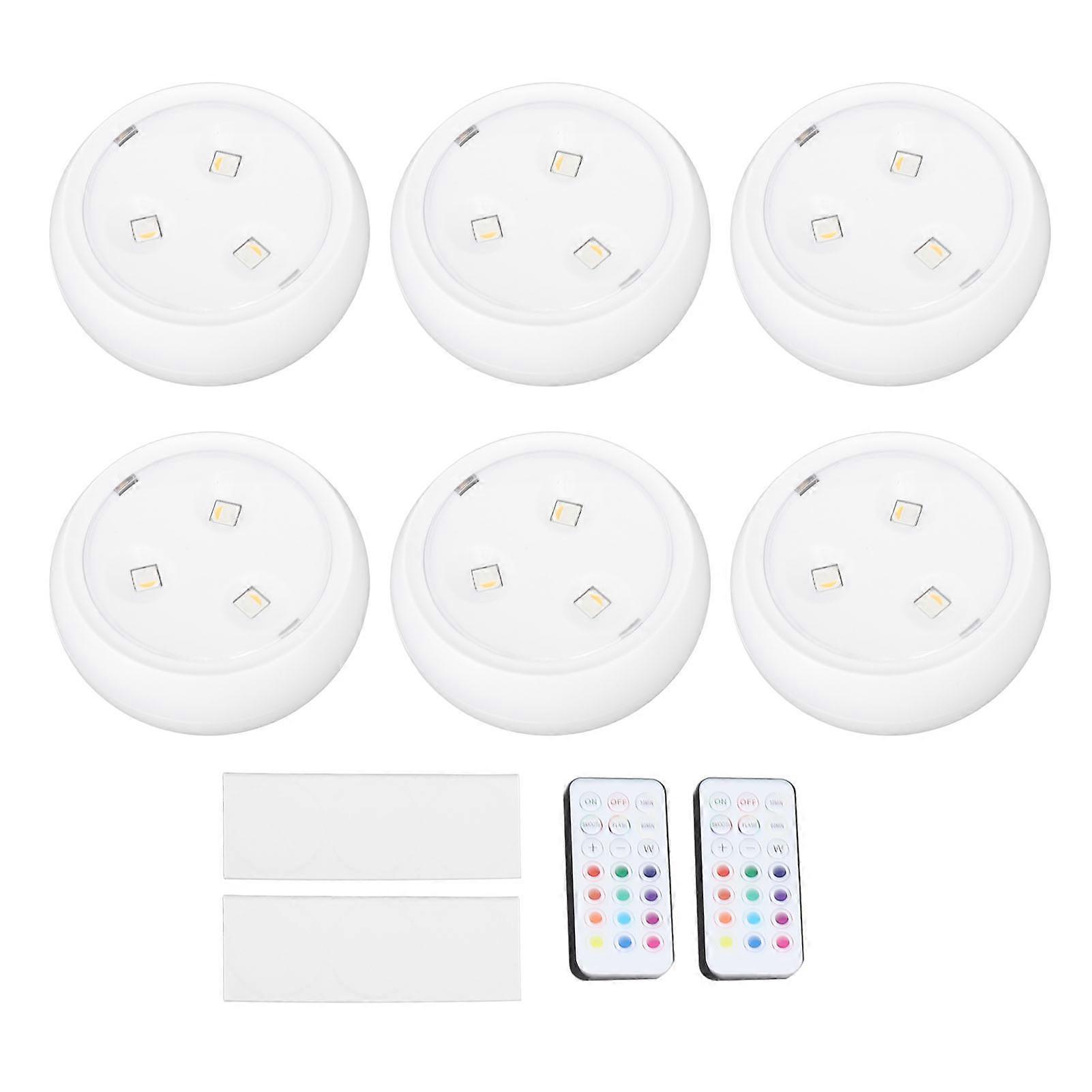 Lot de 6 rondelles lumineuses LED à changement de couleur, alimentées par piles, avec 2 télécommandes et minuterie, pour placards et étagères
