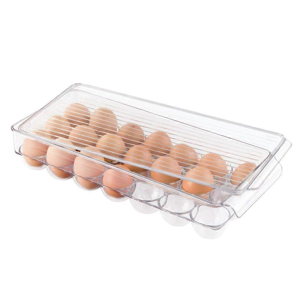 Plastic Egg Holder Fridge Organizer with Front Handle, Clear, 14.57" x 6.25" x 3", Kitchen Storage Solution