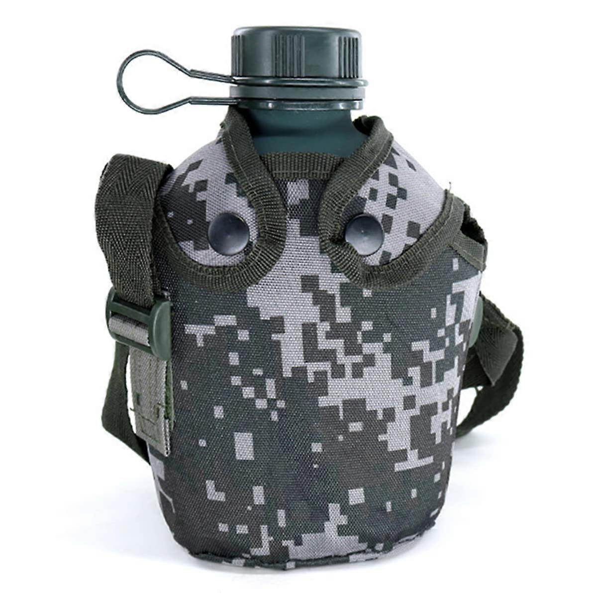 Aluminium Water Bottle 1 Litre, Forest Camouflage Camping Bottle with Strap and Cover Bag for Hiking, Backpacking, Hunting