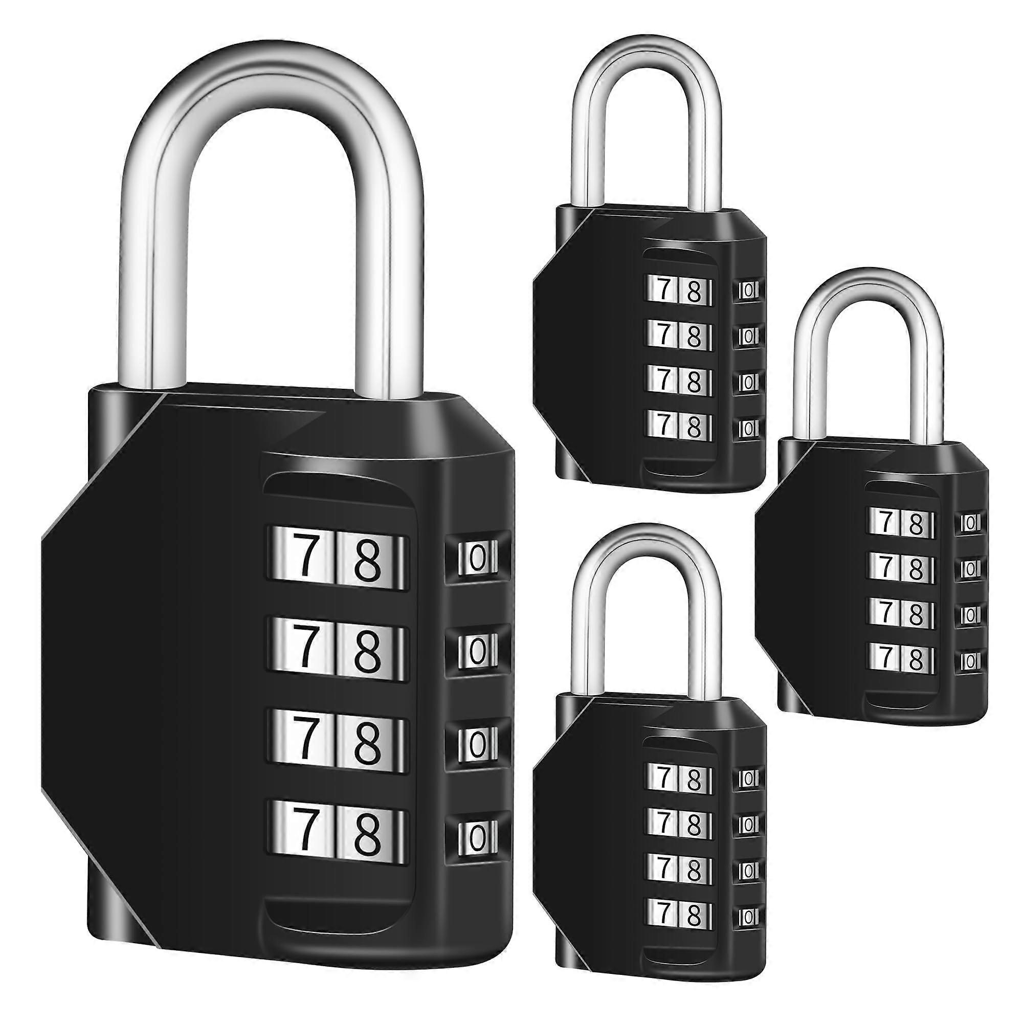 Pack of 4 Combination Padlock, 4 Digit Lock, Code Resettable,, Black