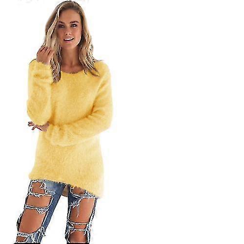 Women's Wool Fluffy Pullover Sweater M yellow