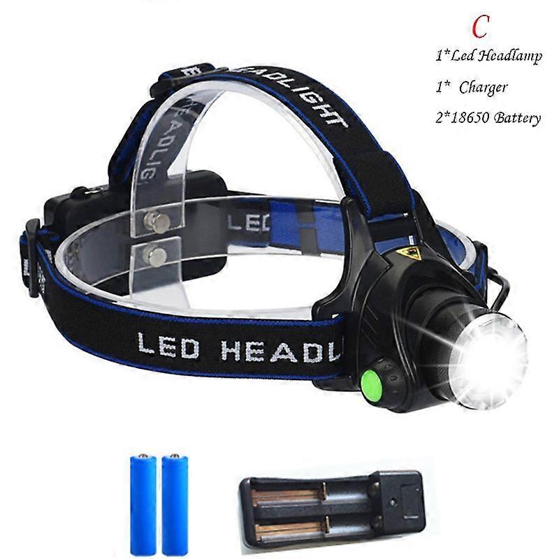 D2 8000lm Led Light Waterproof Headlamp, Powered by USB Rechargeable 18650 Battery, Zoom Function, Ideal for Hunting, Mining and Fishing